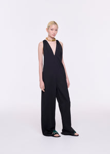 V-NECKLINE BLACK VISCOSE JUMPSUIT