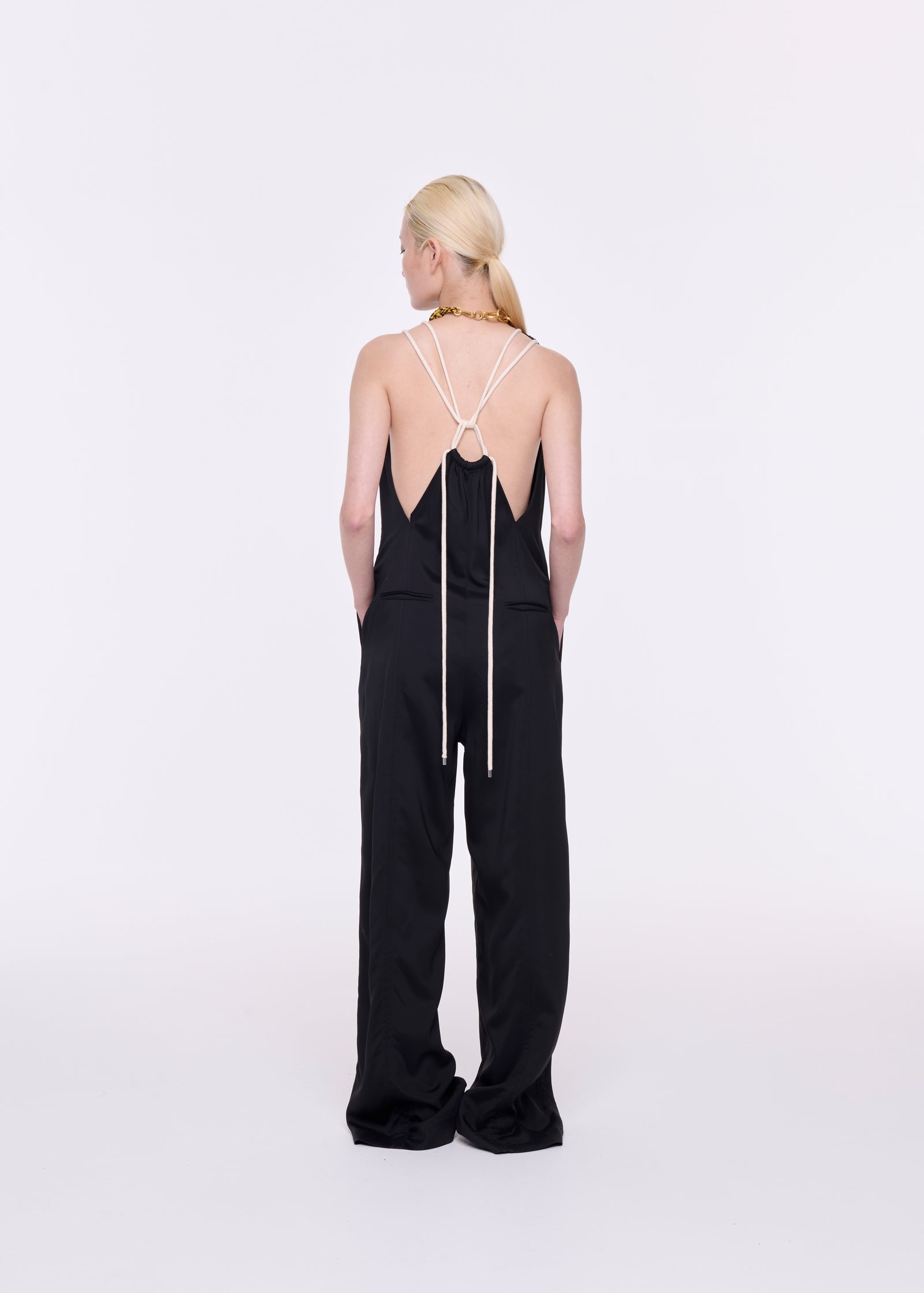 V-NECKLINE BLACK VISCOSE JUMPSUIT