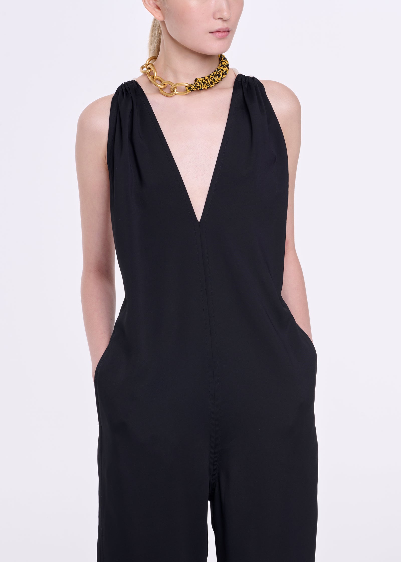 V-NECKLINE BLACK VISCOSE JUMPSUIT