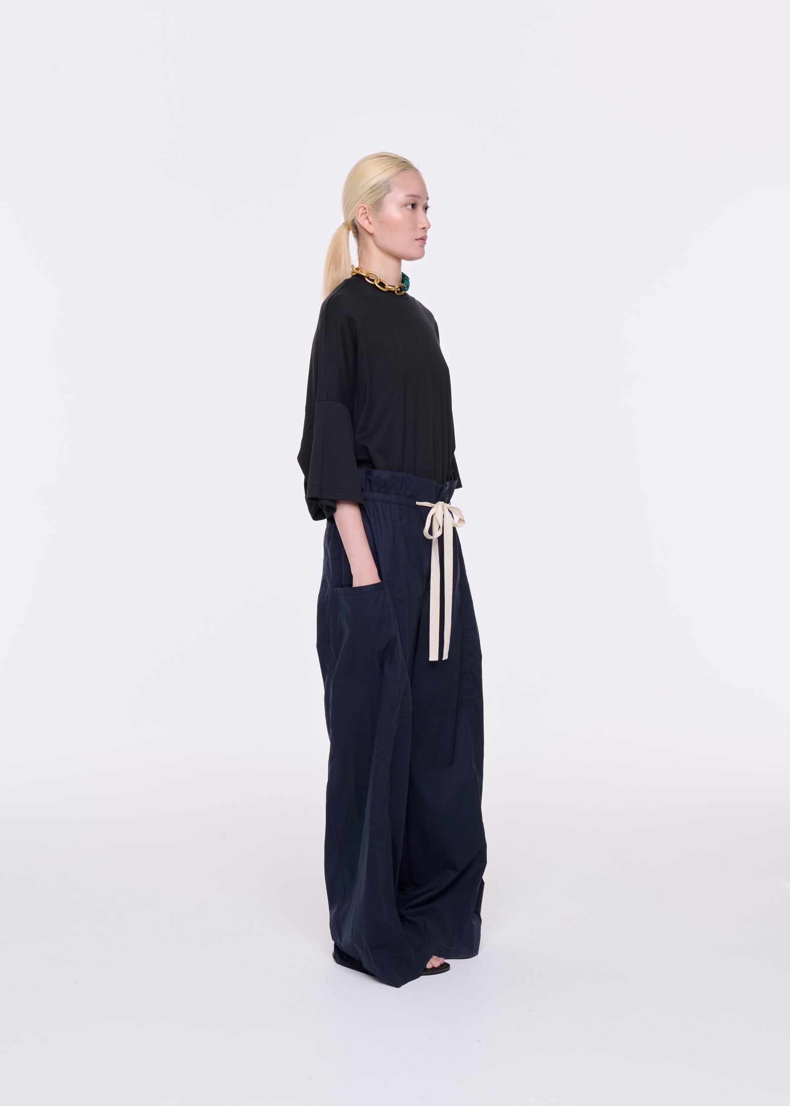 BLUE COTTON DRAWSTRING TROUSERS