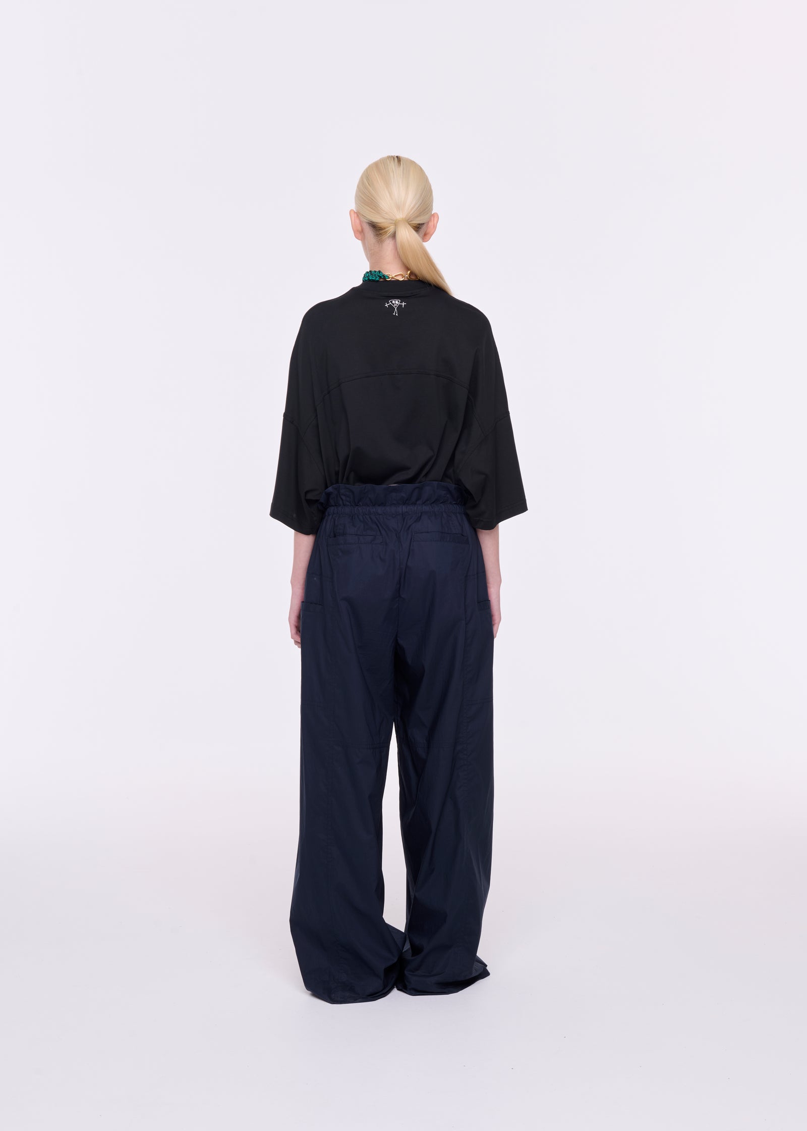 BLUE COTTON DRAWSTRING TROUSERS