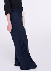 BLUE COTTON DRAWSTRING TROUSERS