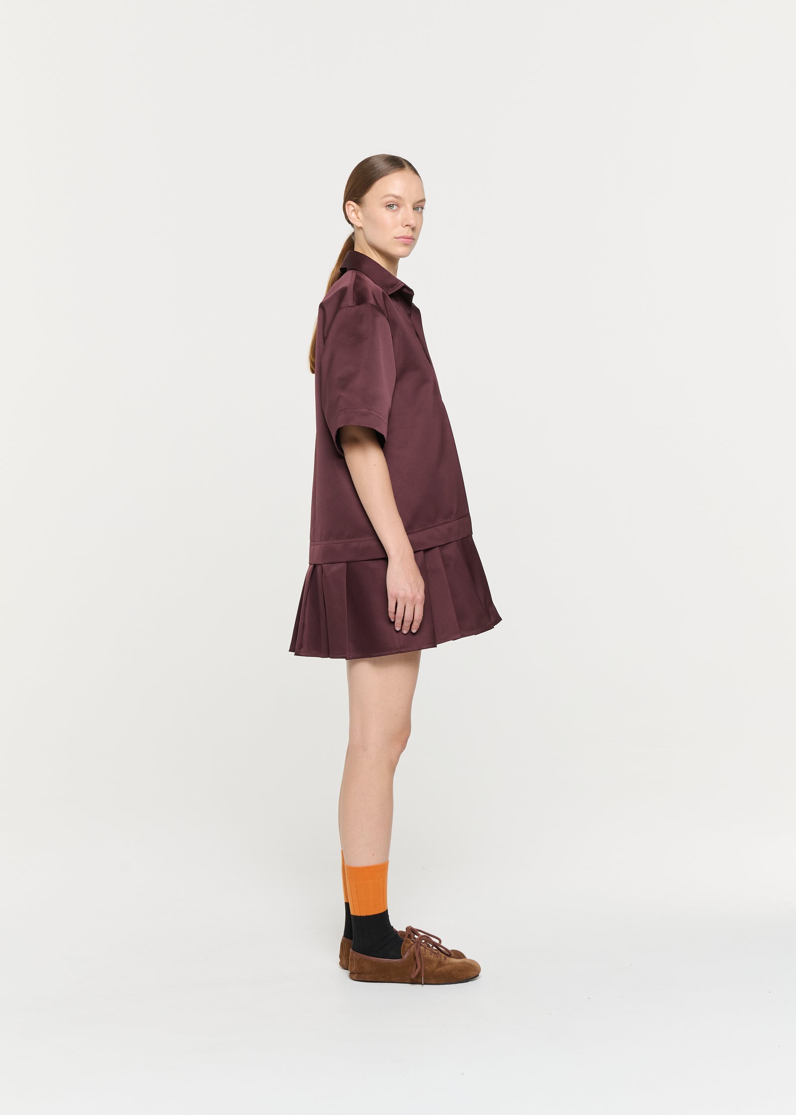 BURGUNDY MINI DRESS IN DUCHESSE