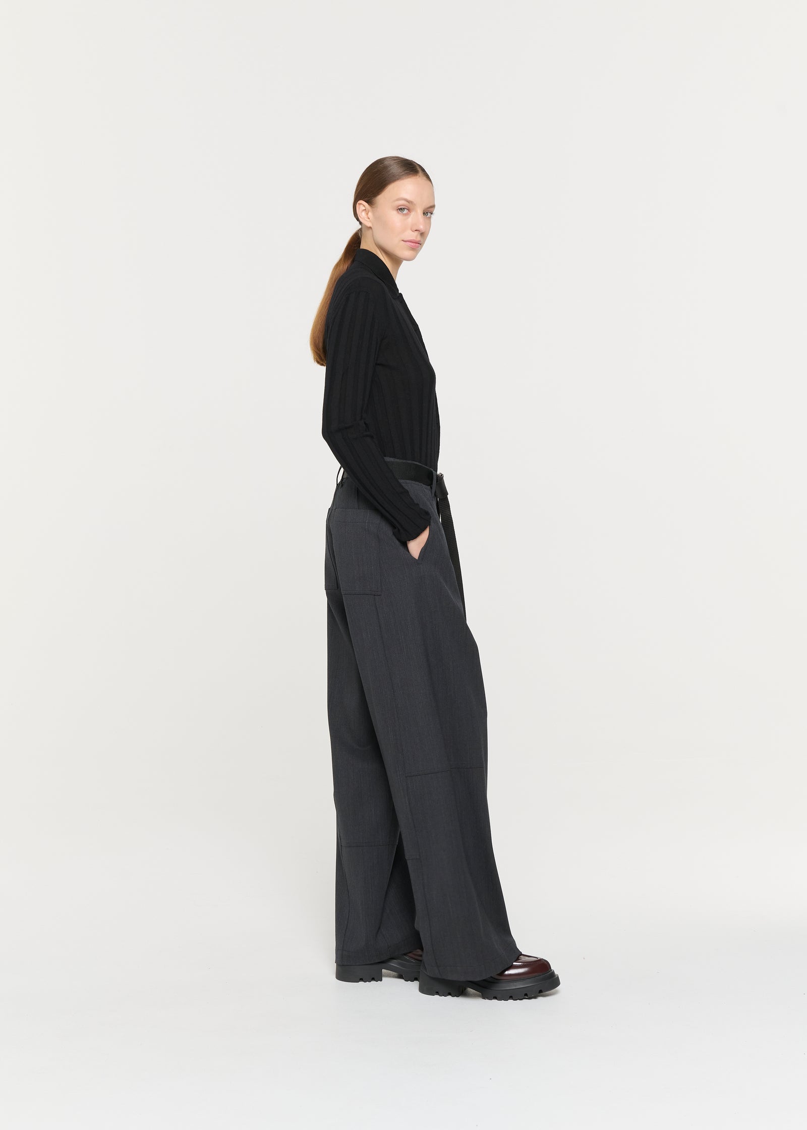 ANTHRACITE MELANGE WIDE LEG PANTS