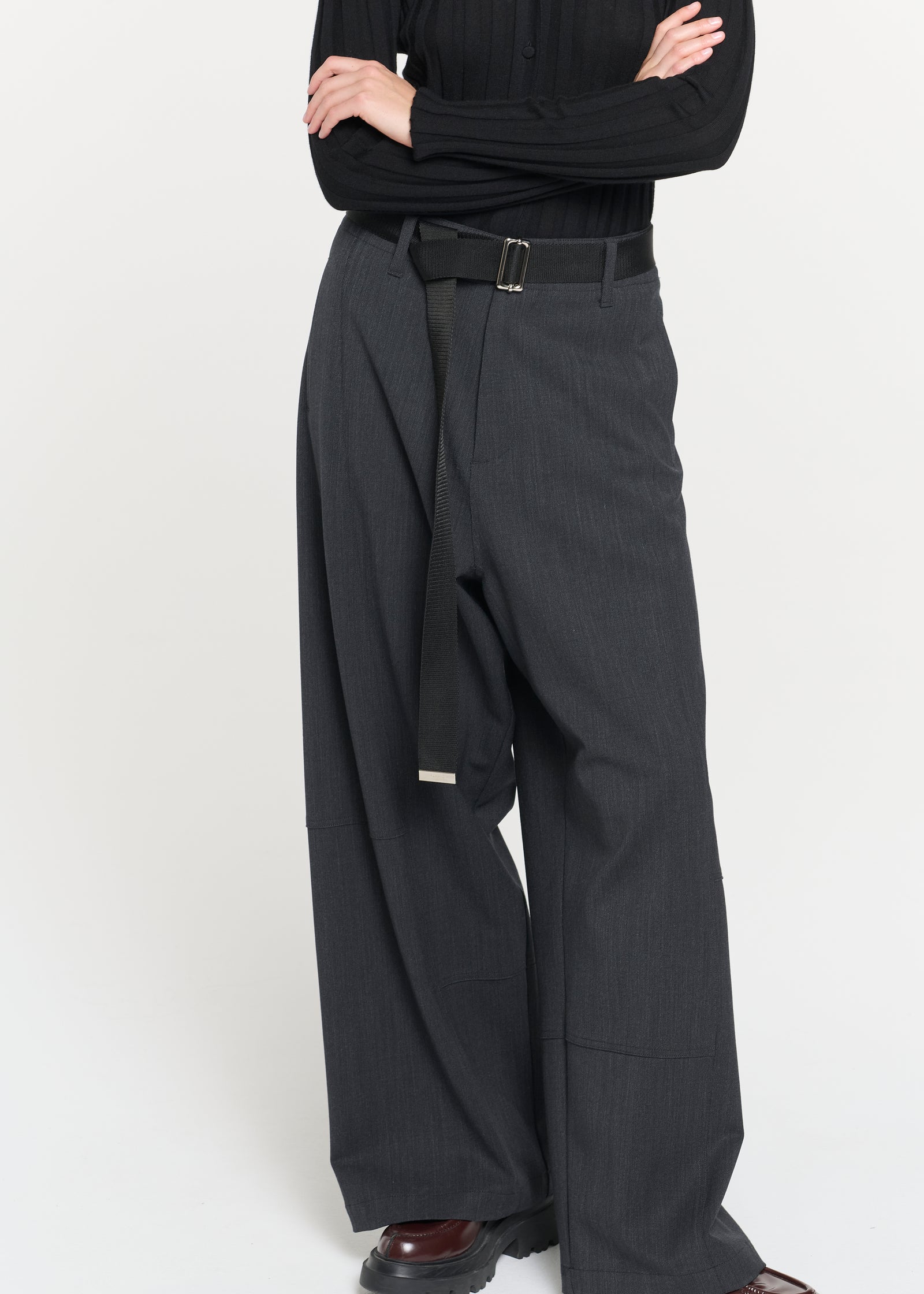 ANTHRACITE MELANGE WIDE LEG PANTS