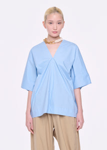 LIGHT BLUE COTTON V-NECK TOP