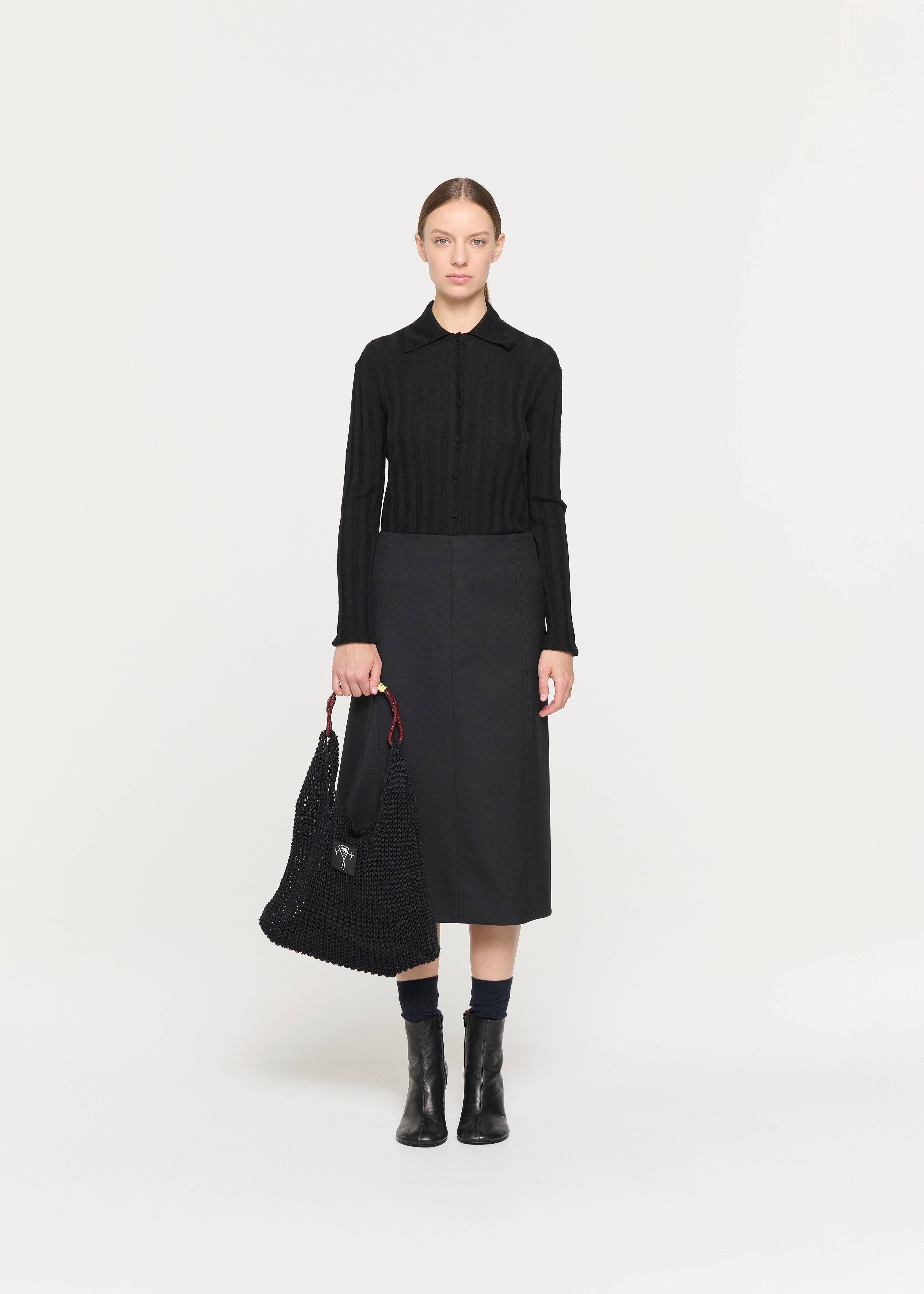 BLACK ASYMMETRIC WOOL SKIRT