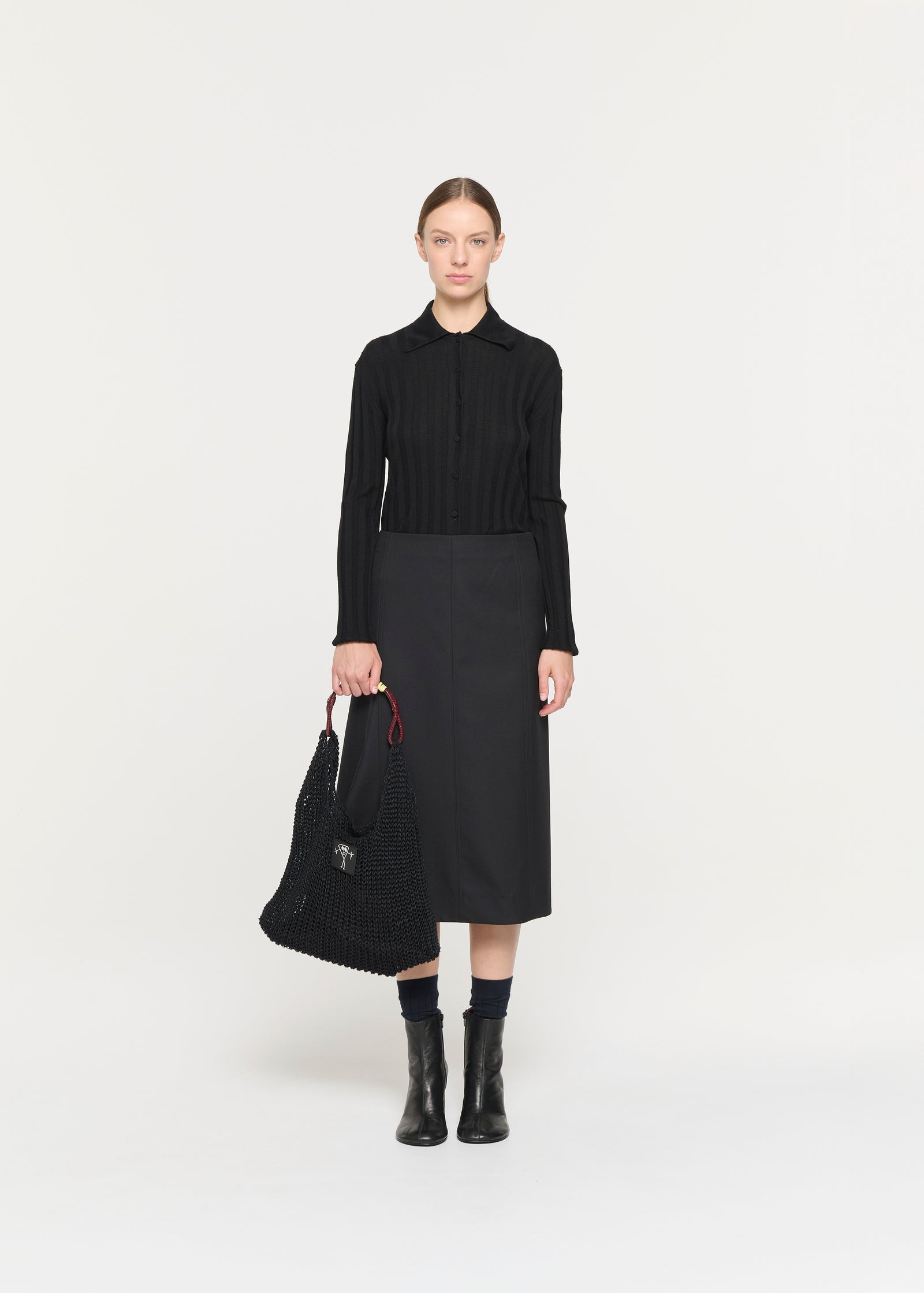 BLACK ASYMMETRIC WOOL SKIRT