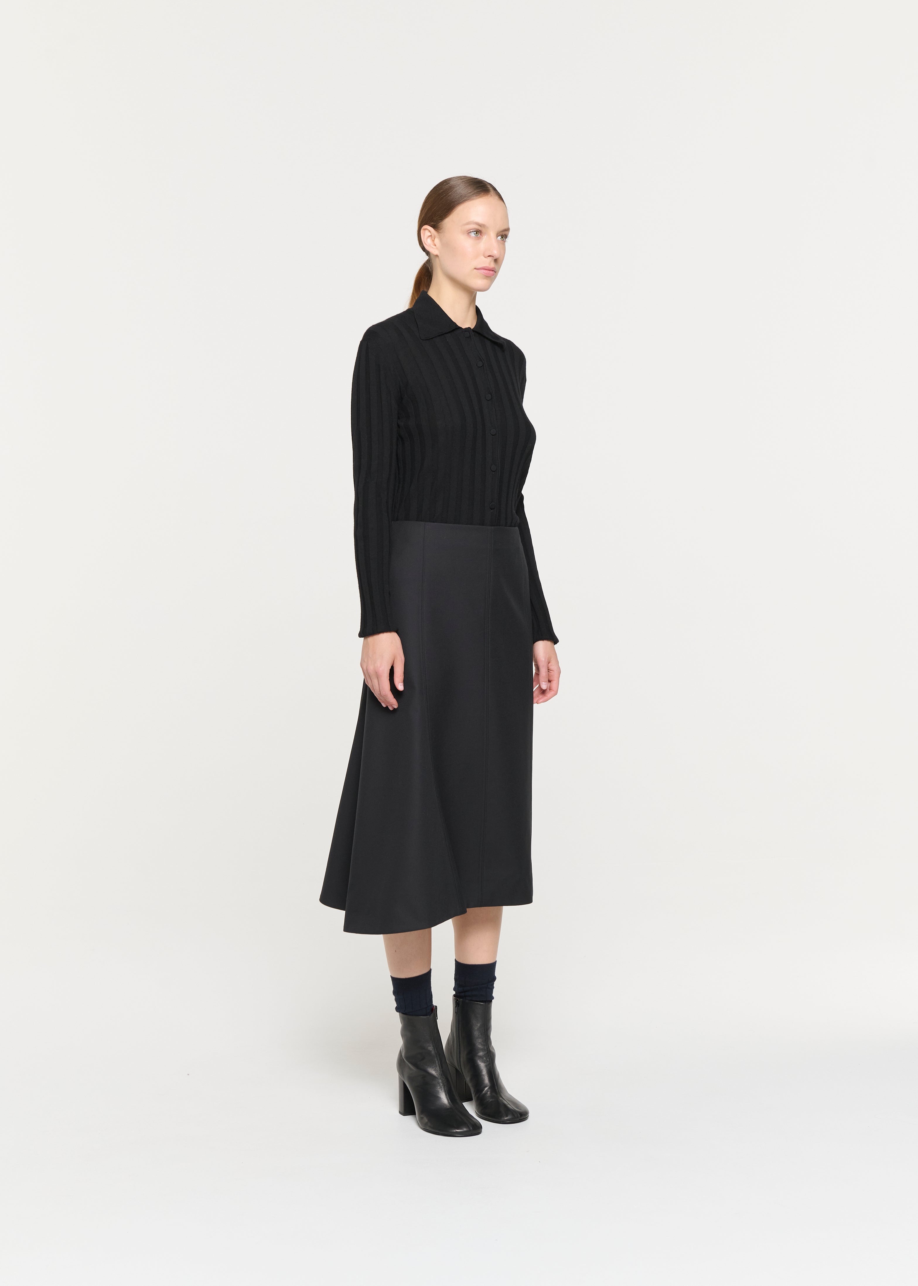 BLACK ASYMMETRIC WOOL SKIRT