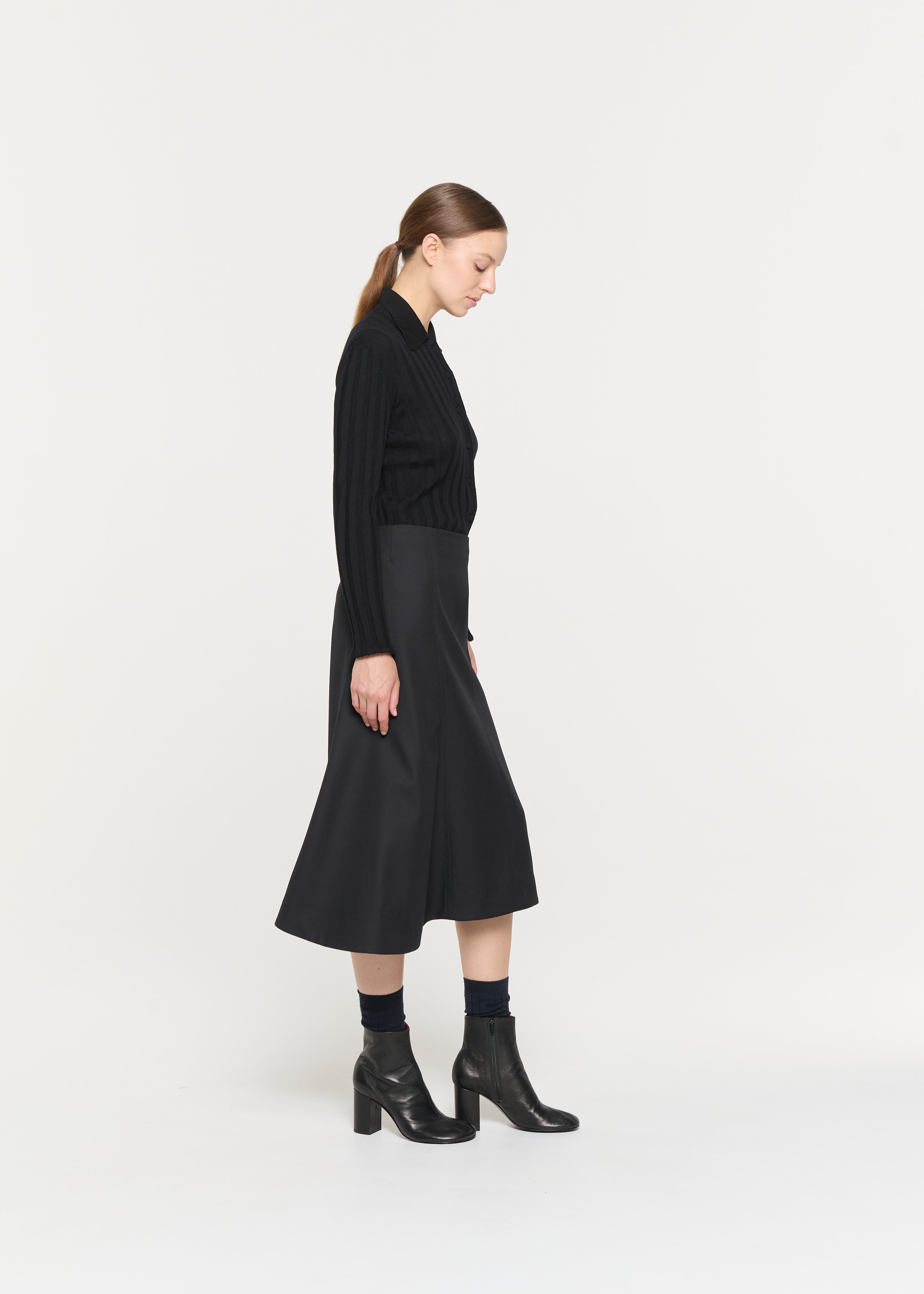 BLACK ASYMMETRIC WOOL SKIRT