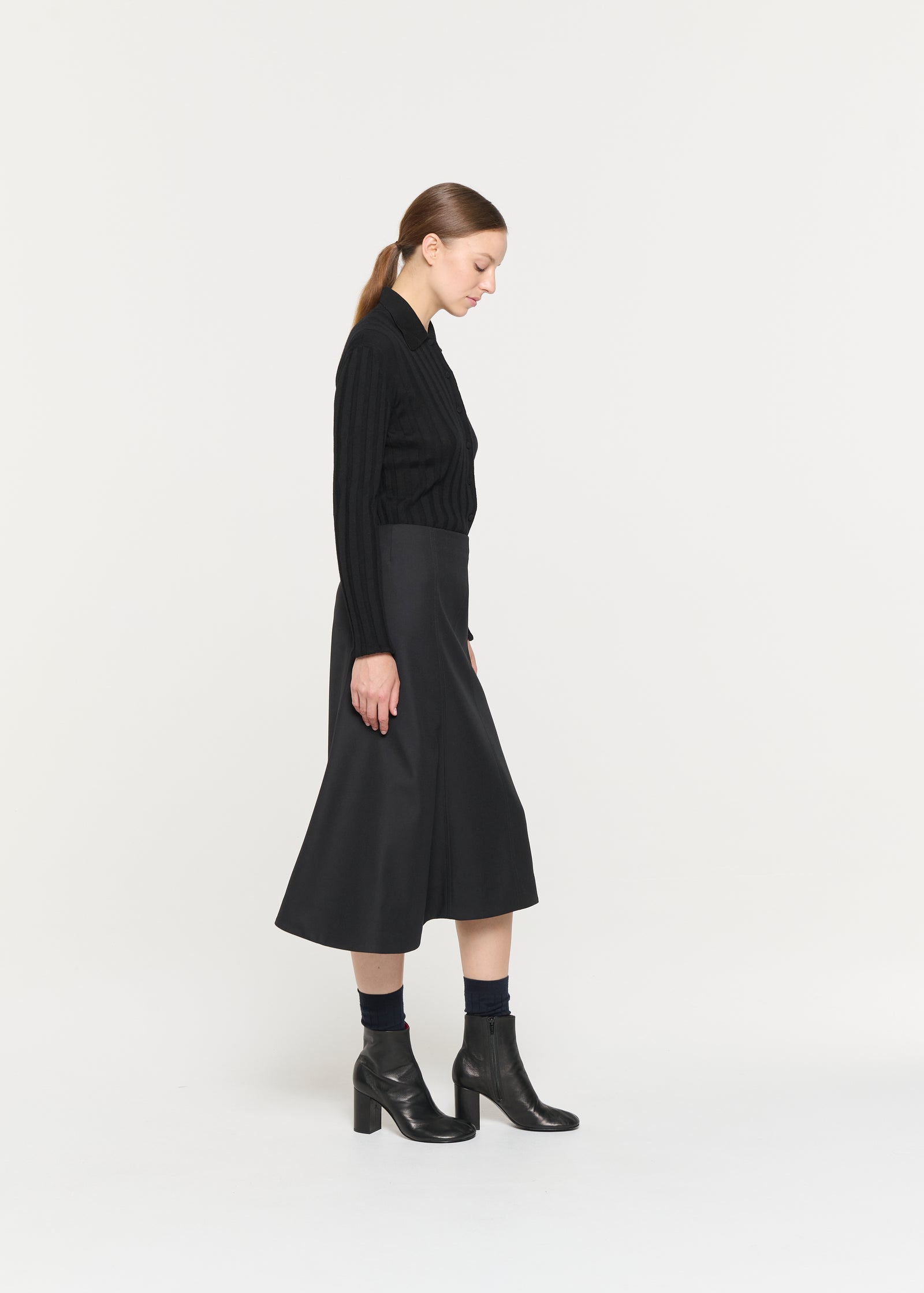 BLACK ASYMMETRIC WOOL SKIRT