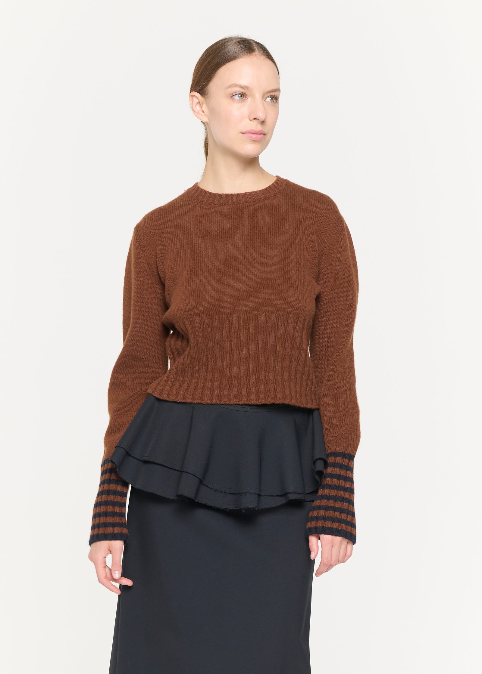 BROWN BLUE CREW NECK SWEATER