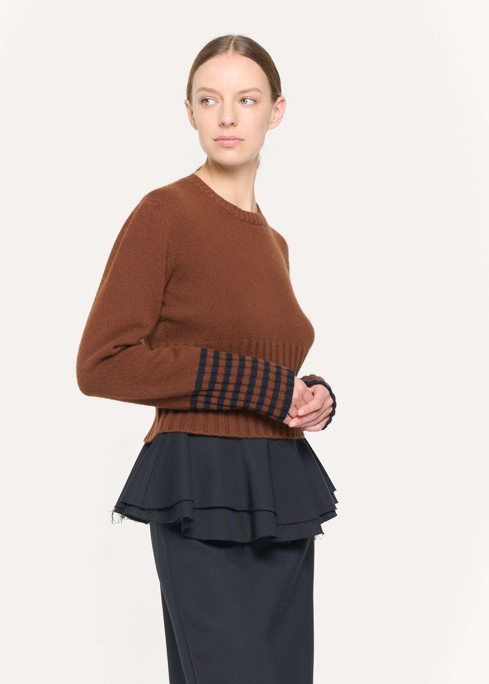 BLUE BLACK MIDI SKIRT WITH RUFFLED WAIST