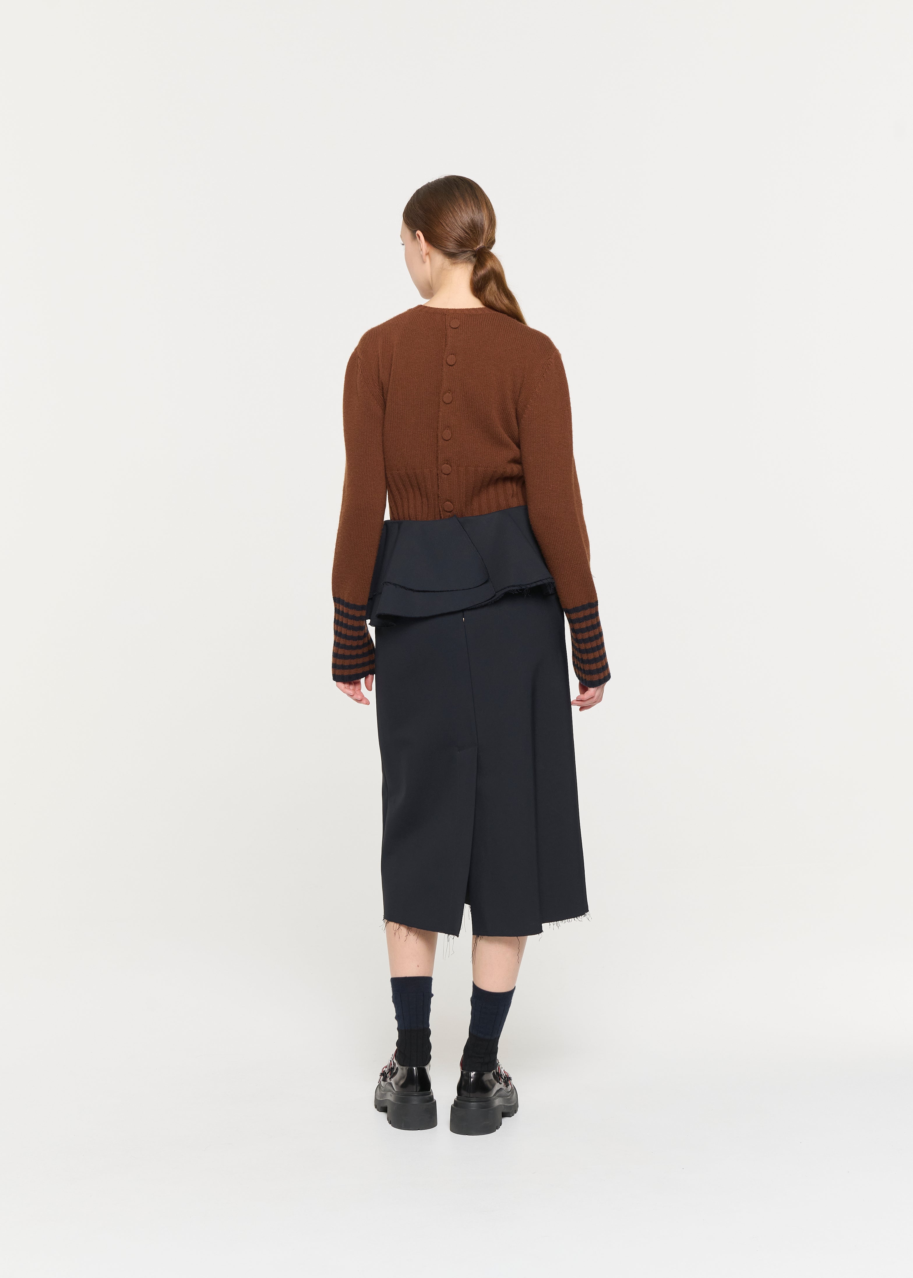 BLUE BLACK MIDI SKIRT WITH RUFFLED WAIST