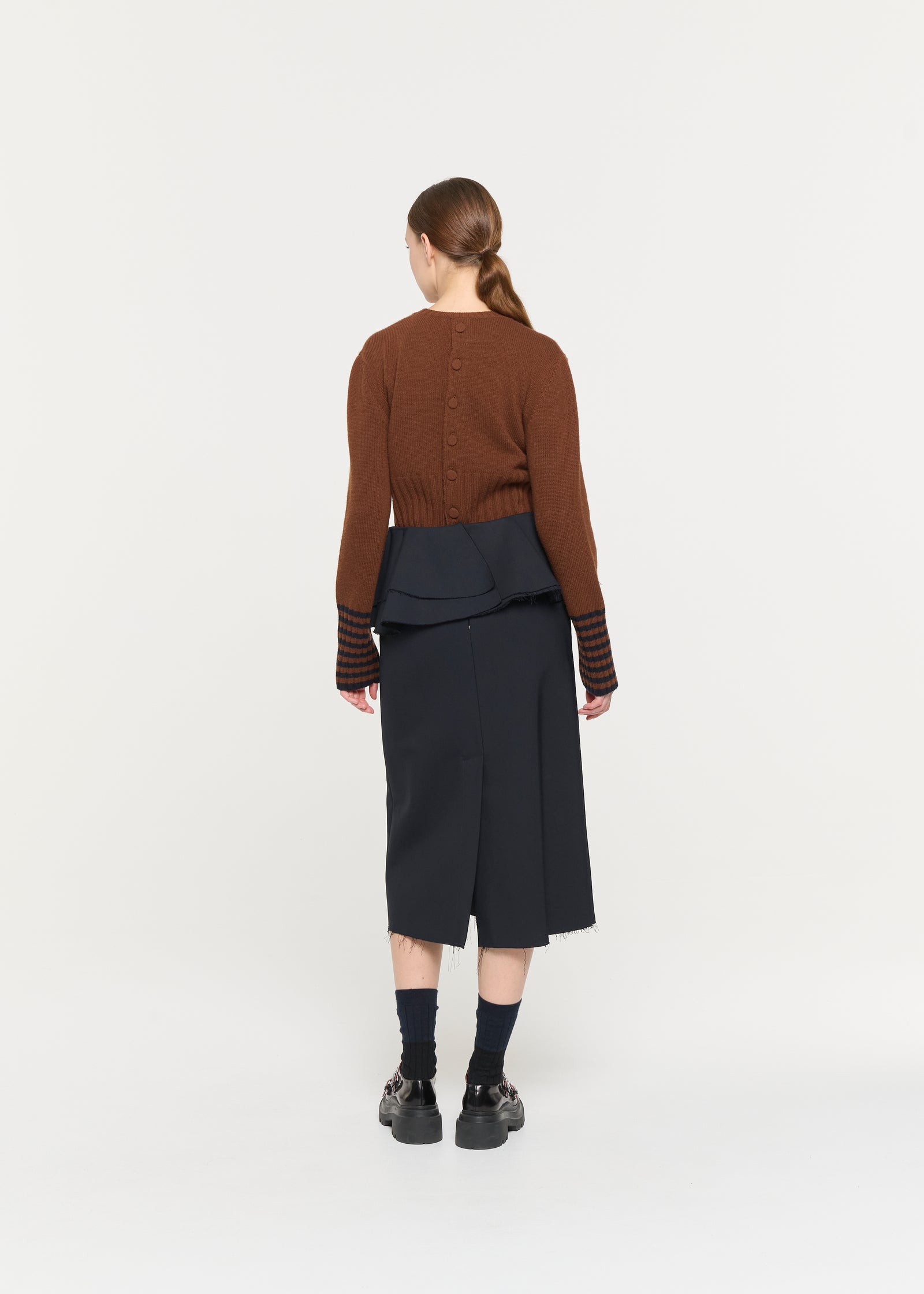 BLUE BLACK MIDI SKIRT WITH RUFFLED WAIST