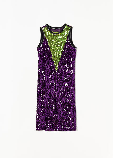 Purple & White Full Sequin Jersey Dress