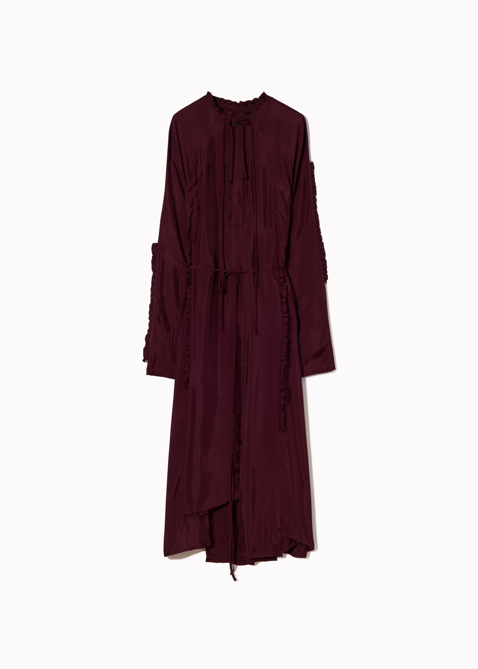 BURGUNDY RUFFLED TWILL DRESS