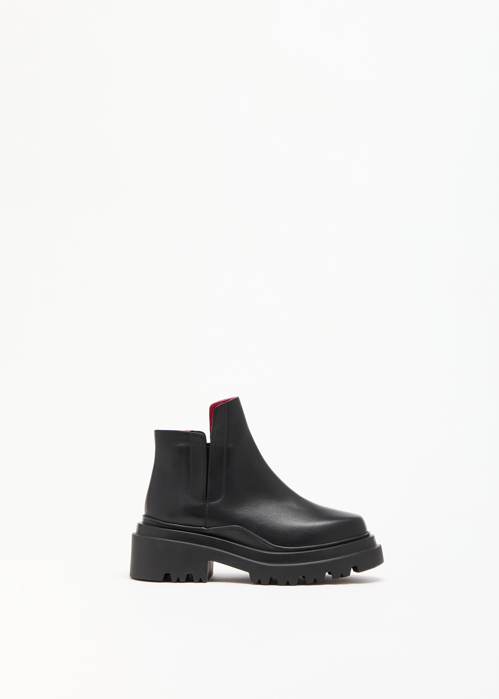 CHUNKY SOLE LEATHER ANKLE BOOTS BLACK