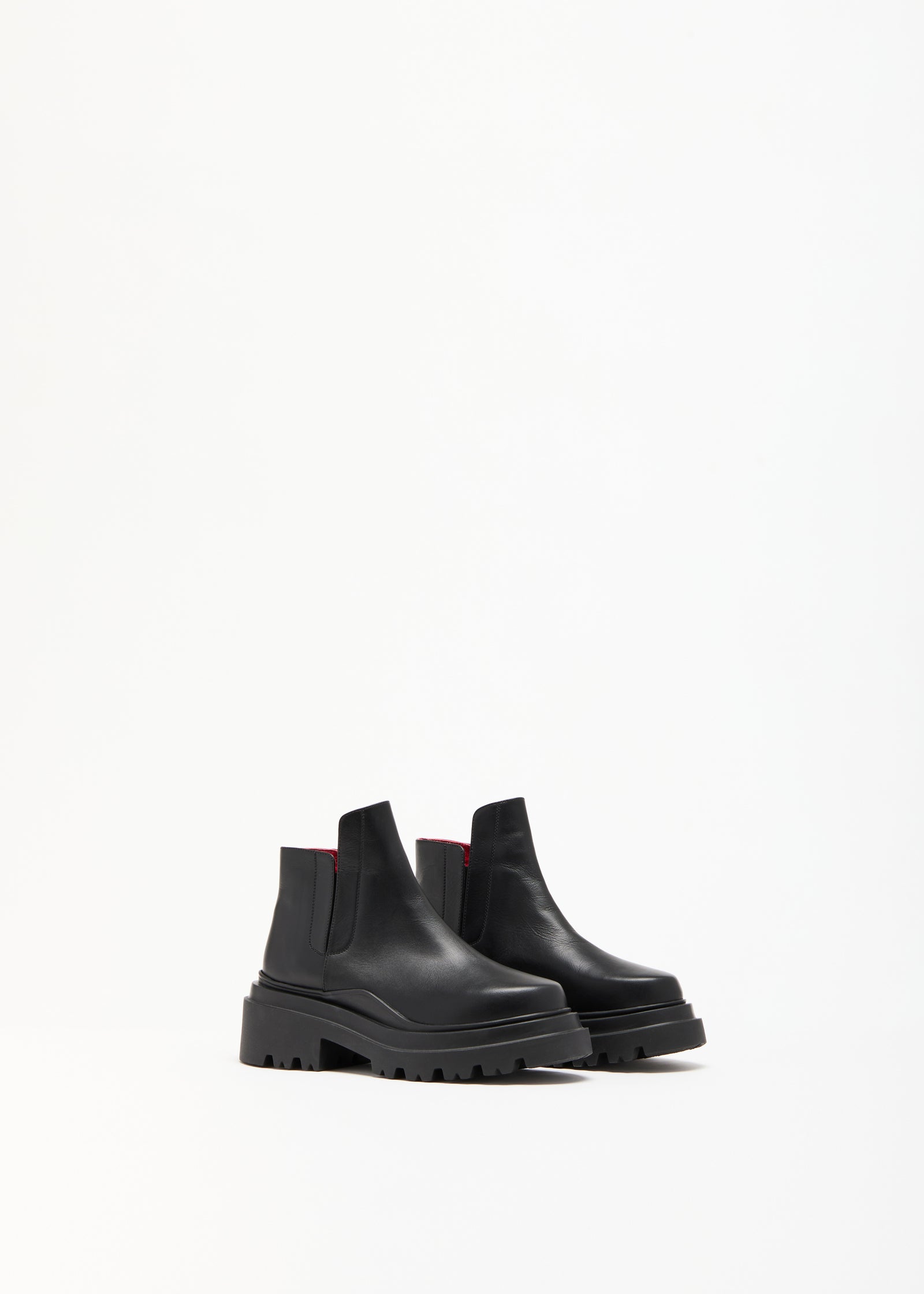CHUNKY SOLE LEATHER ANKLE BOOTS BLACK