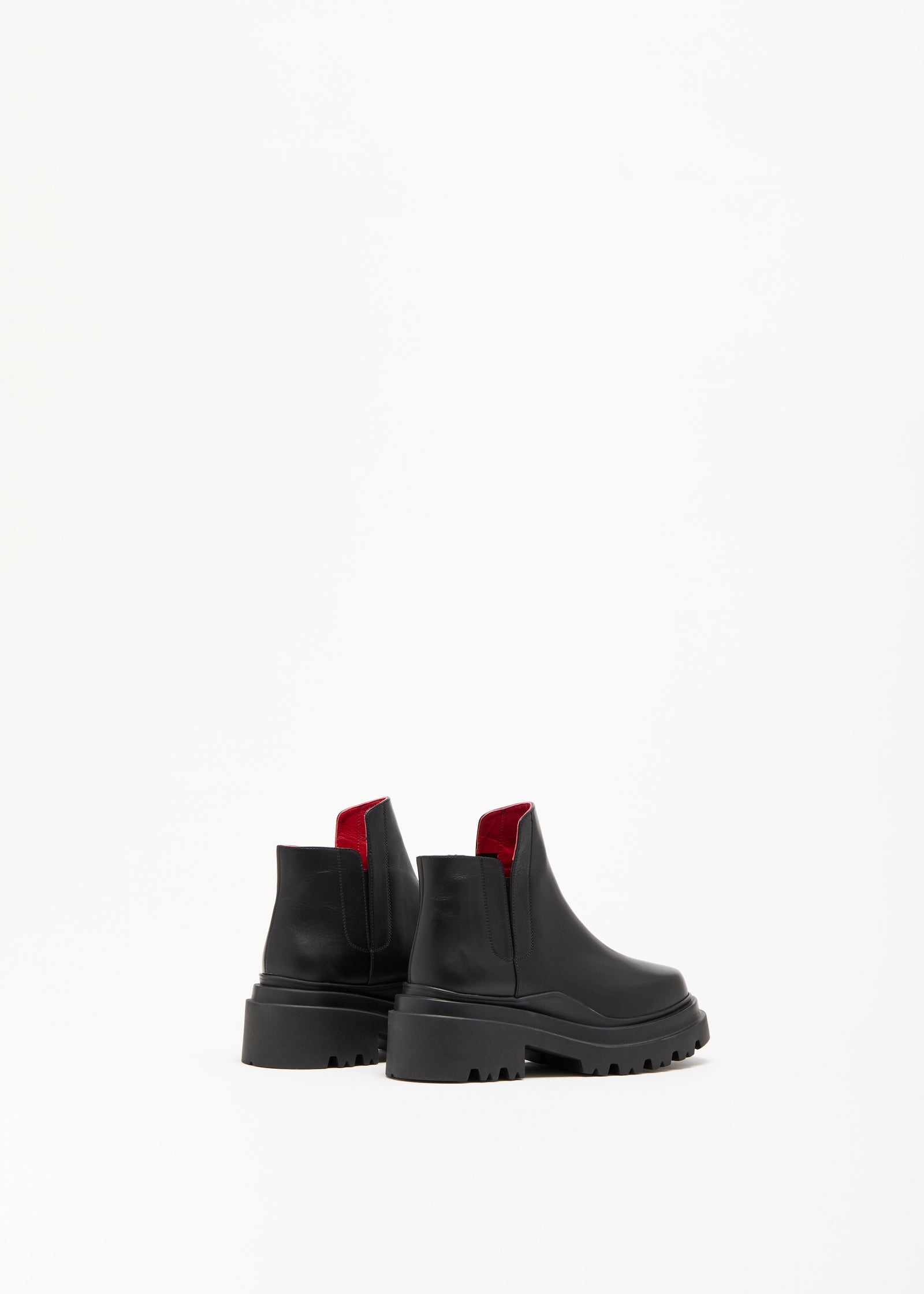 CHUNKY SOLE LEATHER ANKLE BOOTS BLACK