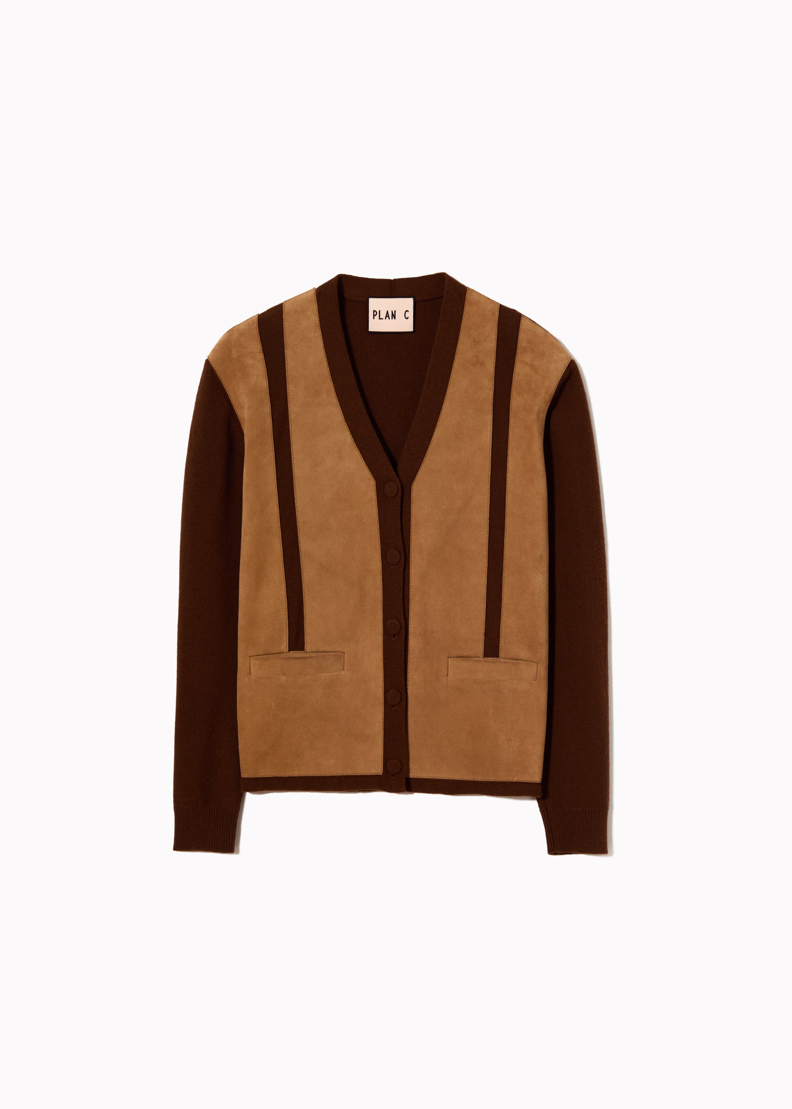 SUEDE AND WOOL BLEND CARDIGAN