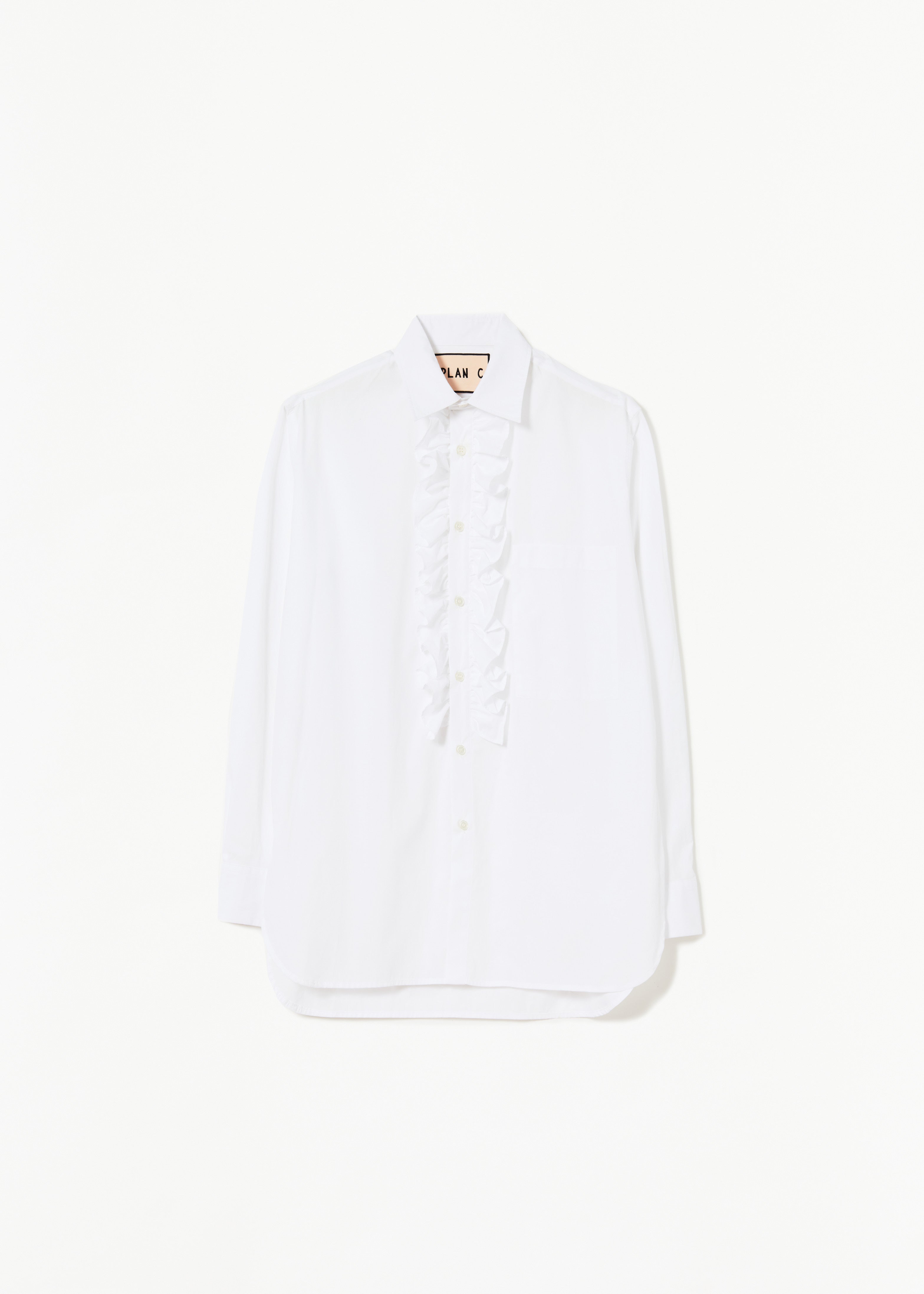 WHITE POPLIN RUFFLE SHIRT