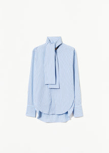 LIGHT BLUE STRIPED COTTON SHIRT WITH SCARF