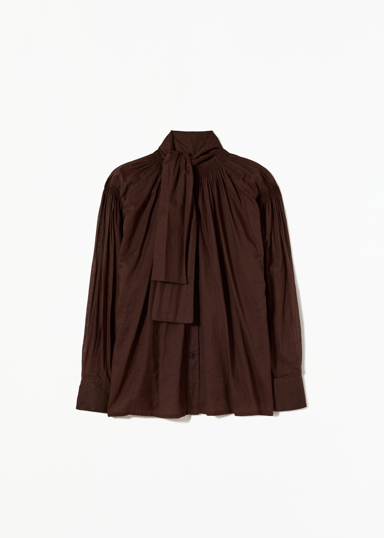 BLUSA IN ORGANZA MARRONE CON SCIARPA