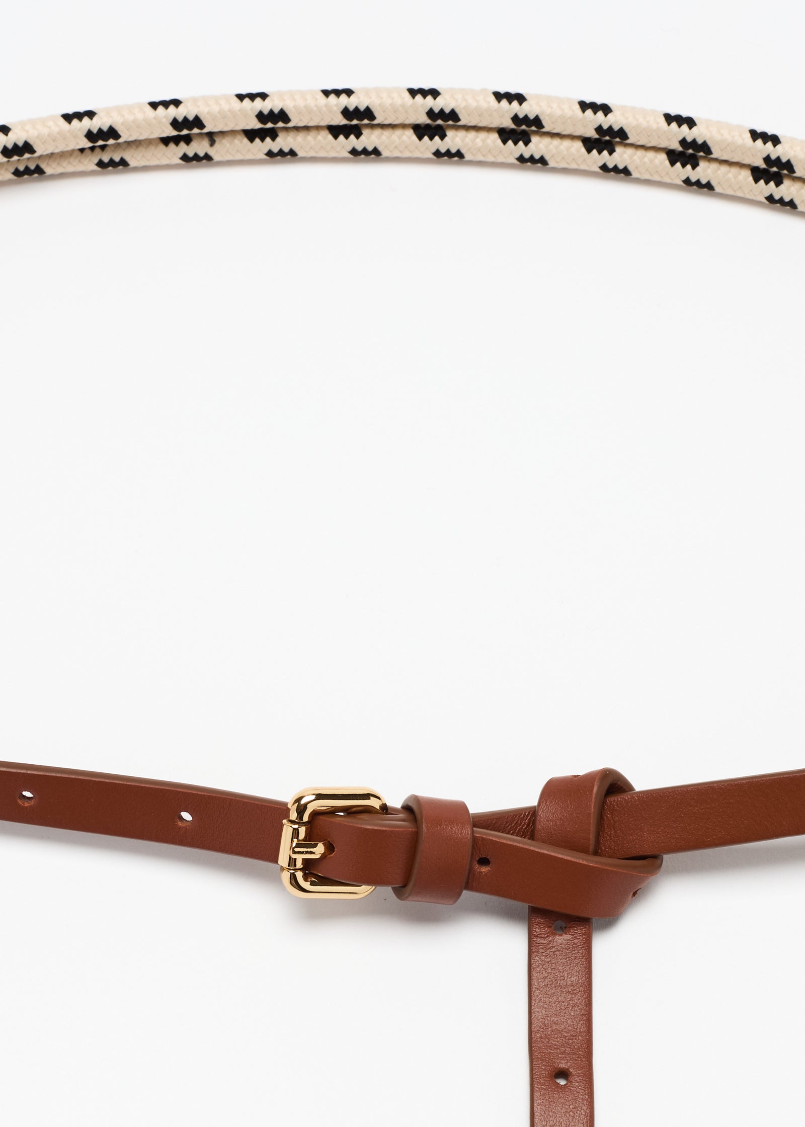 CINTURA IN PELLE CON CORDINO INTRECCIATO ECRU