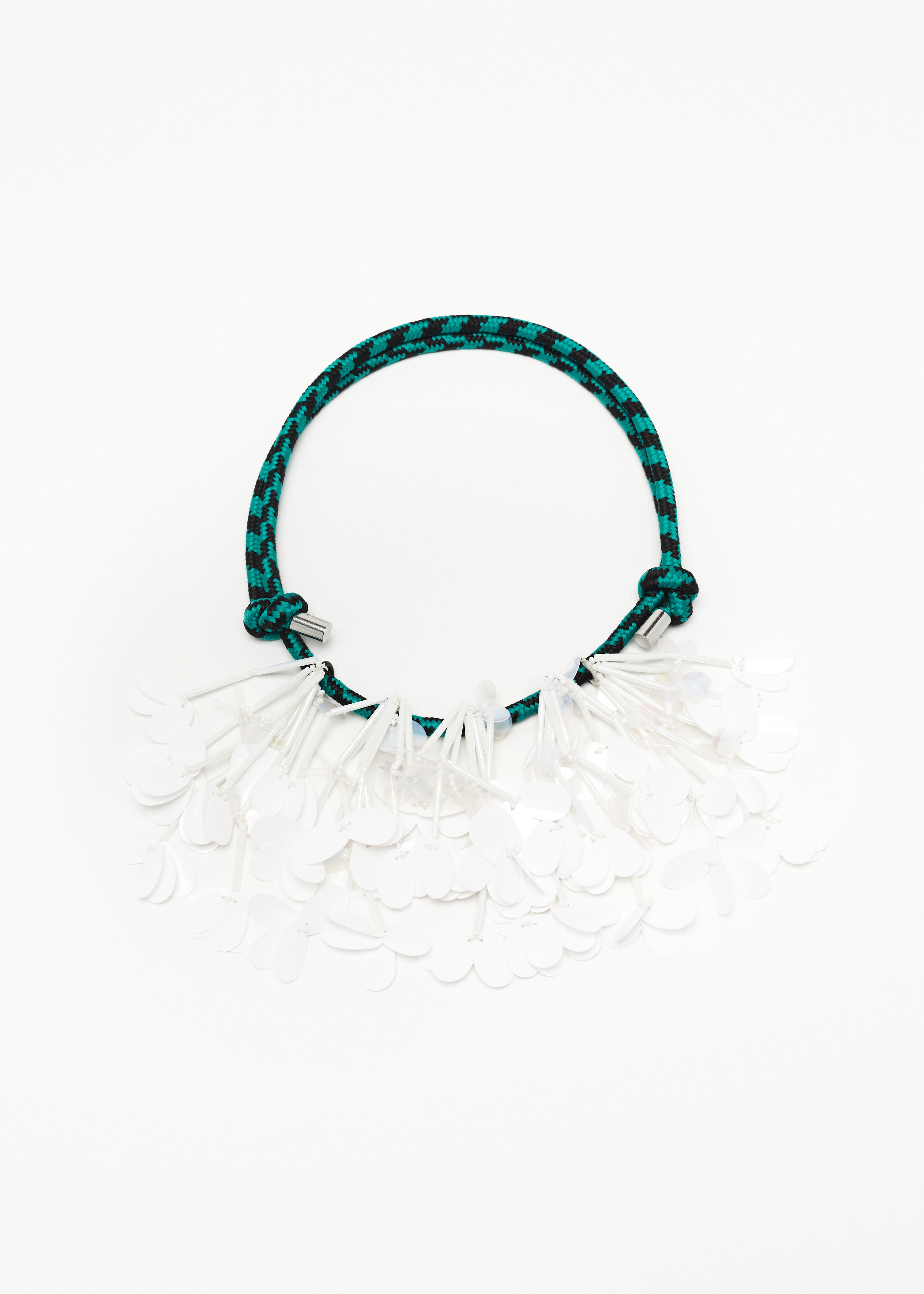 WHITE NECKLACE WITH SEQUIN FRINGES