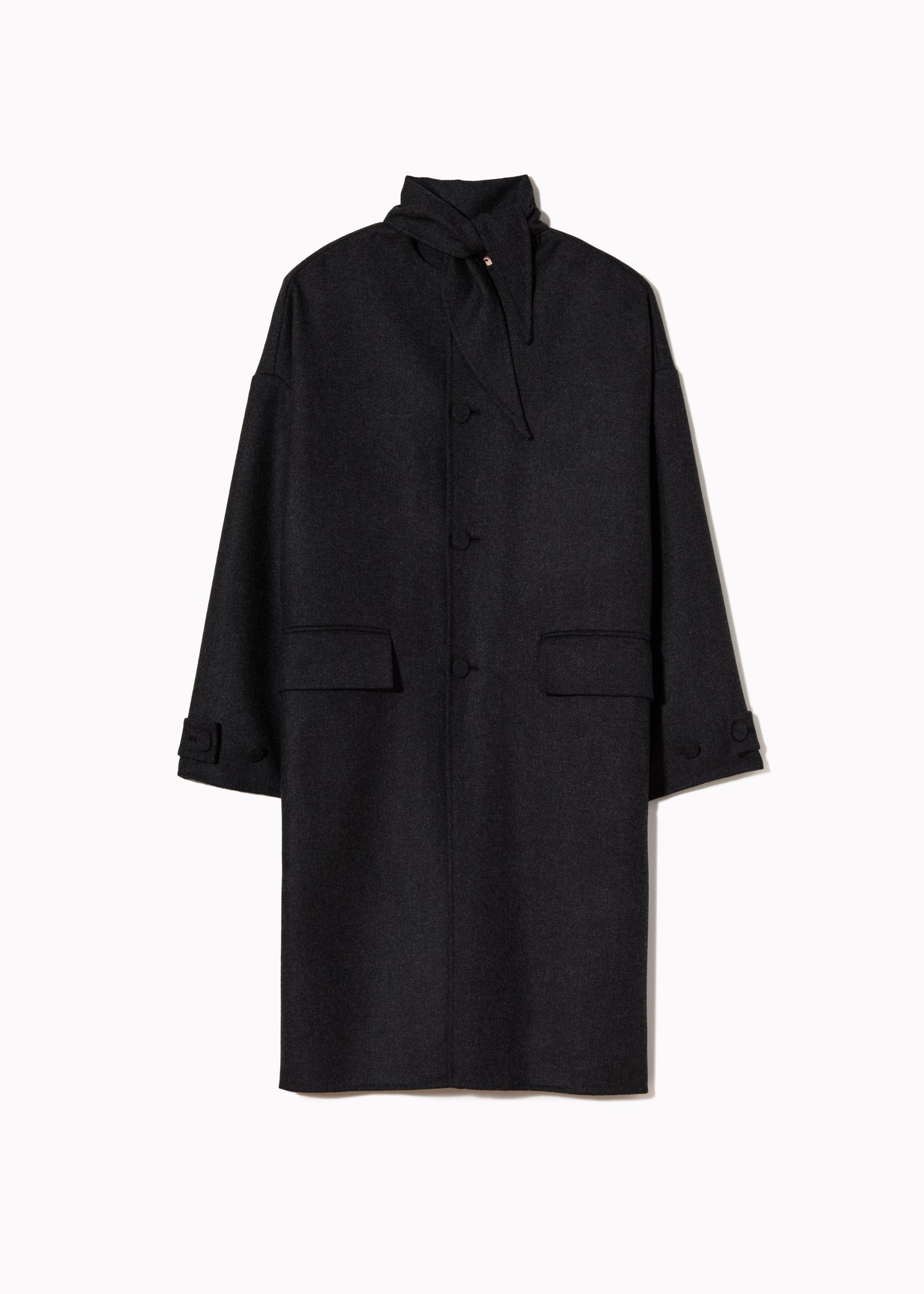 DOUBLE FACED WOOL MELANGE COAT WITH SCARF