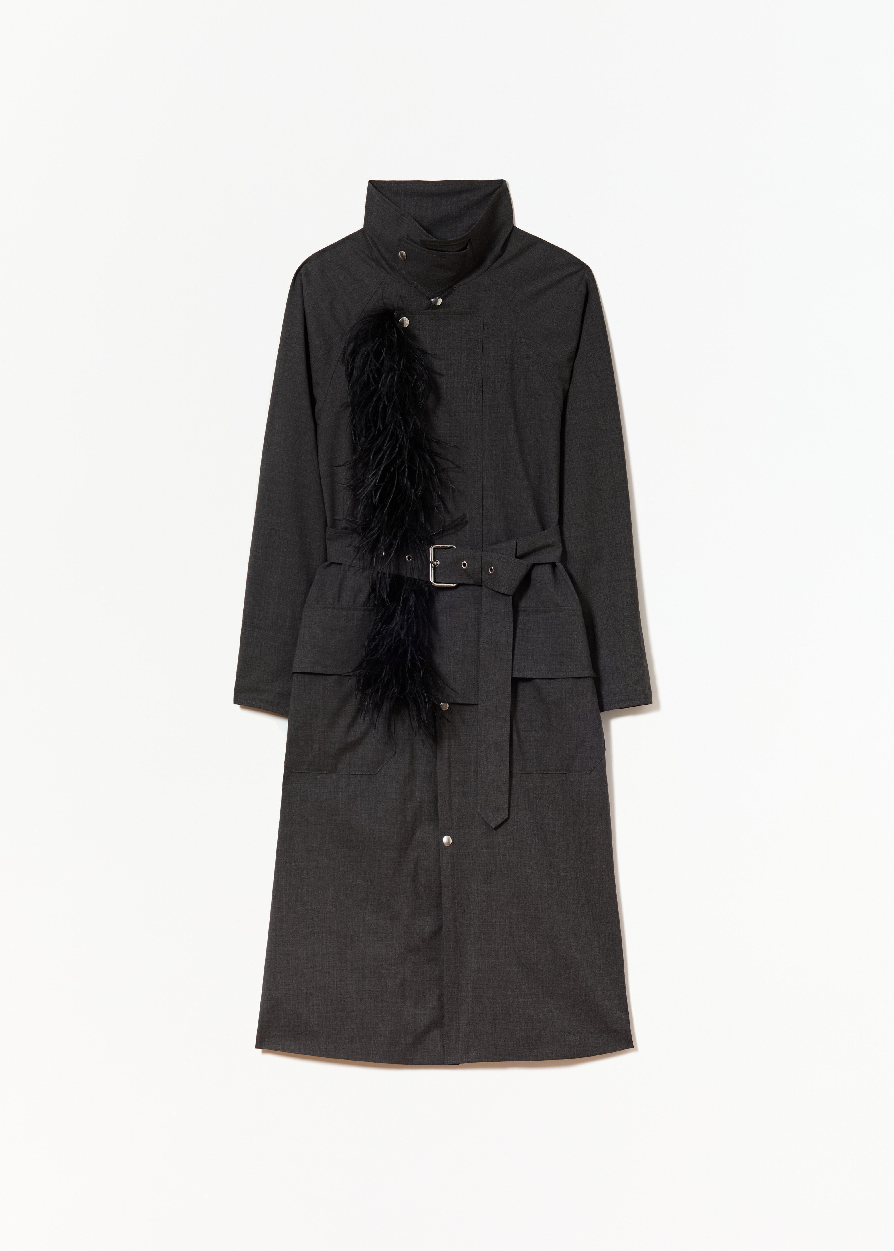 GREY MELANGE BELTED TRENCH COAT