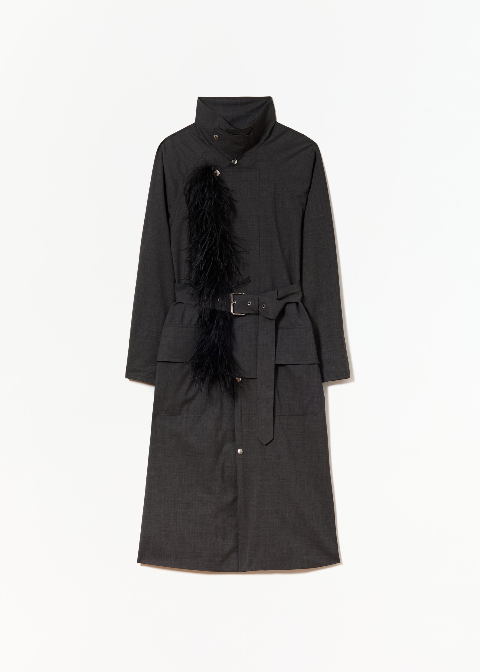 GREY MELANGE BELTED TRENCH COAT