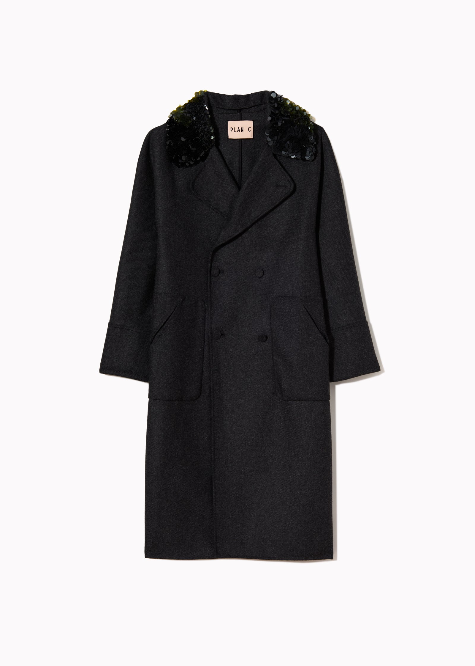 MELANGE WOOL COAT WITH SEQUIN COLLAR