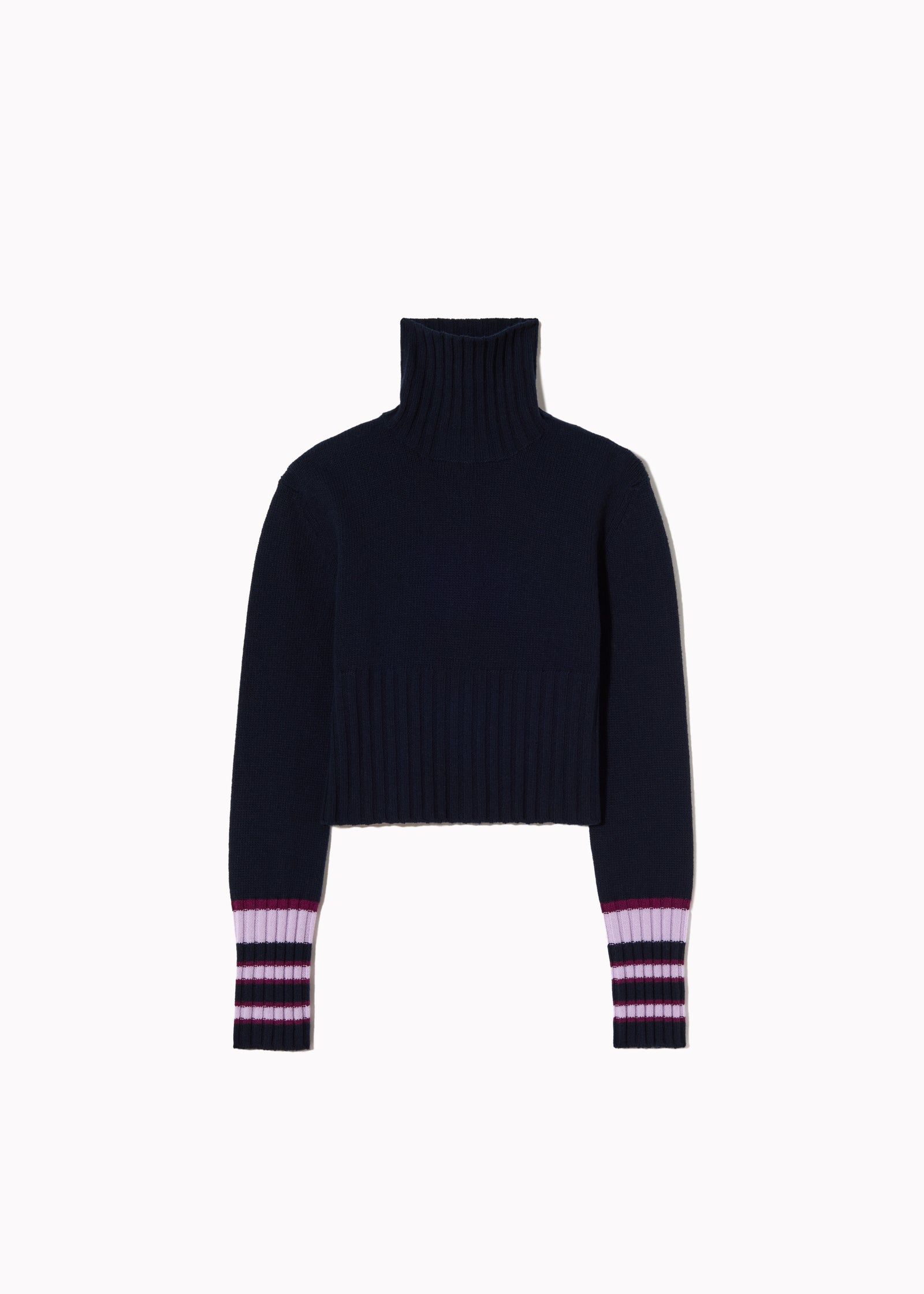 MAGLIONE A COLLO ALTO CON POLSINI A RIGHE
