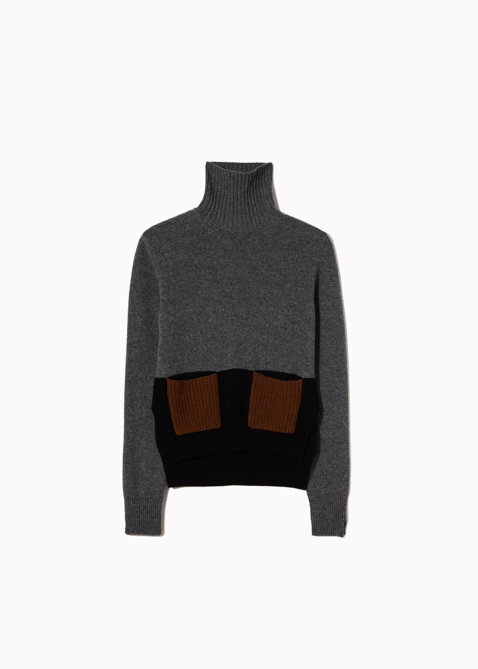 MAGLIONE A COLLO ALTO IN CASHMERE GRIGIO CON TASCHE