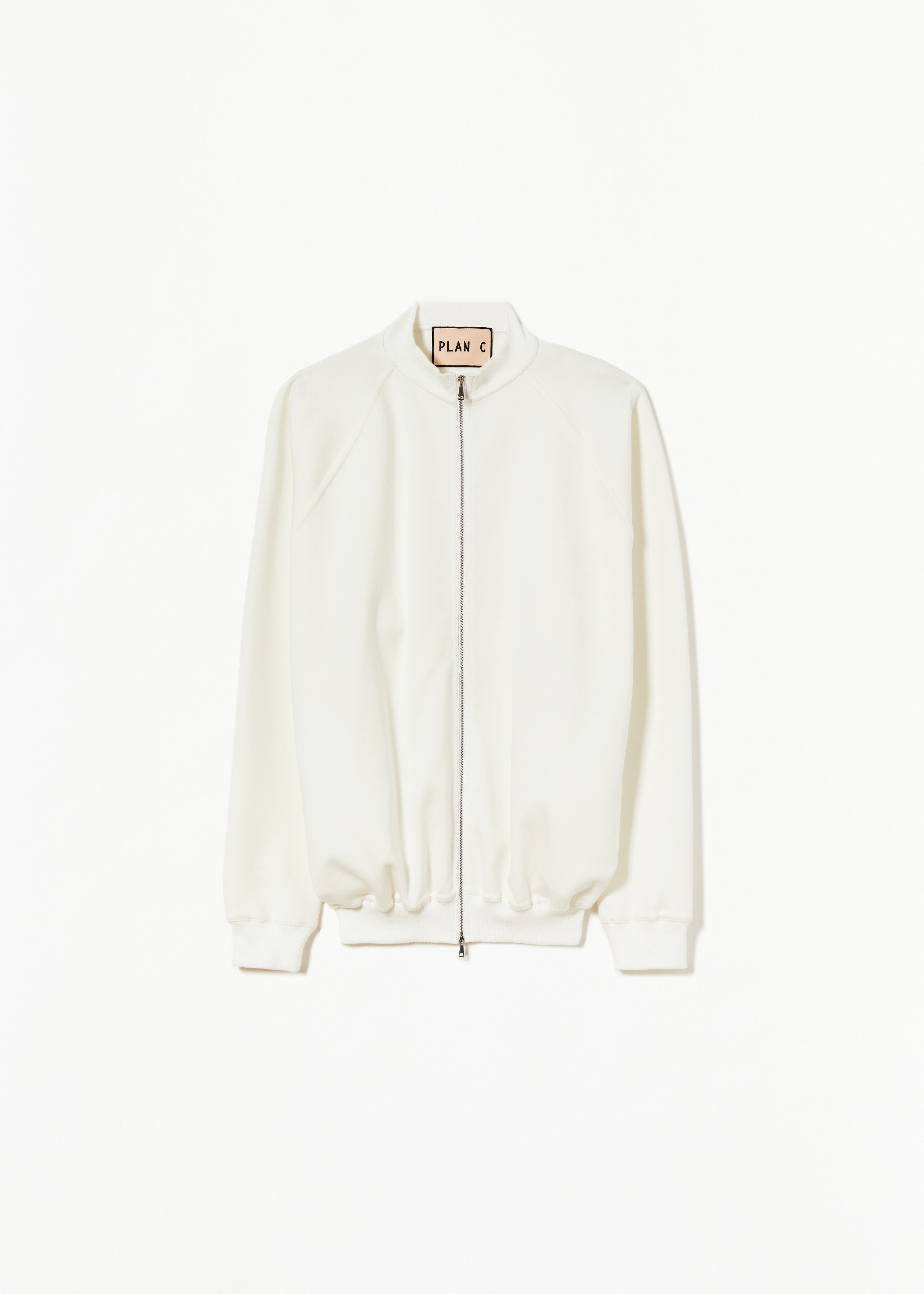 WHITE ZIP-UP JERSEY SWEATER