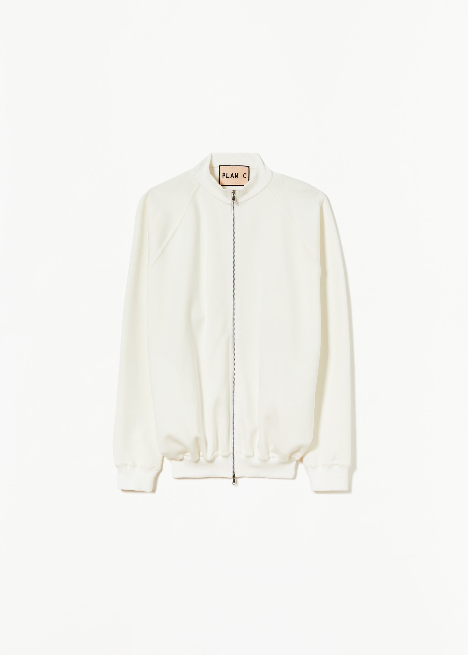 WHITE ZIP-UP JERSEY SWEATER