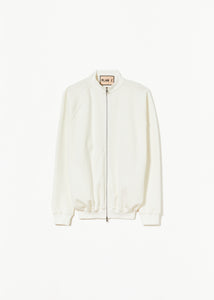 WHITE ZIP-UP JERSEY SWEATER