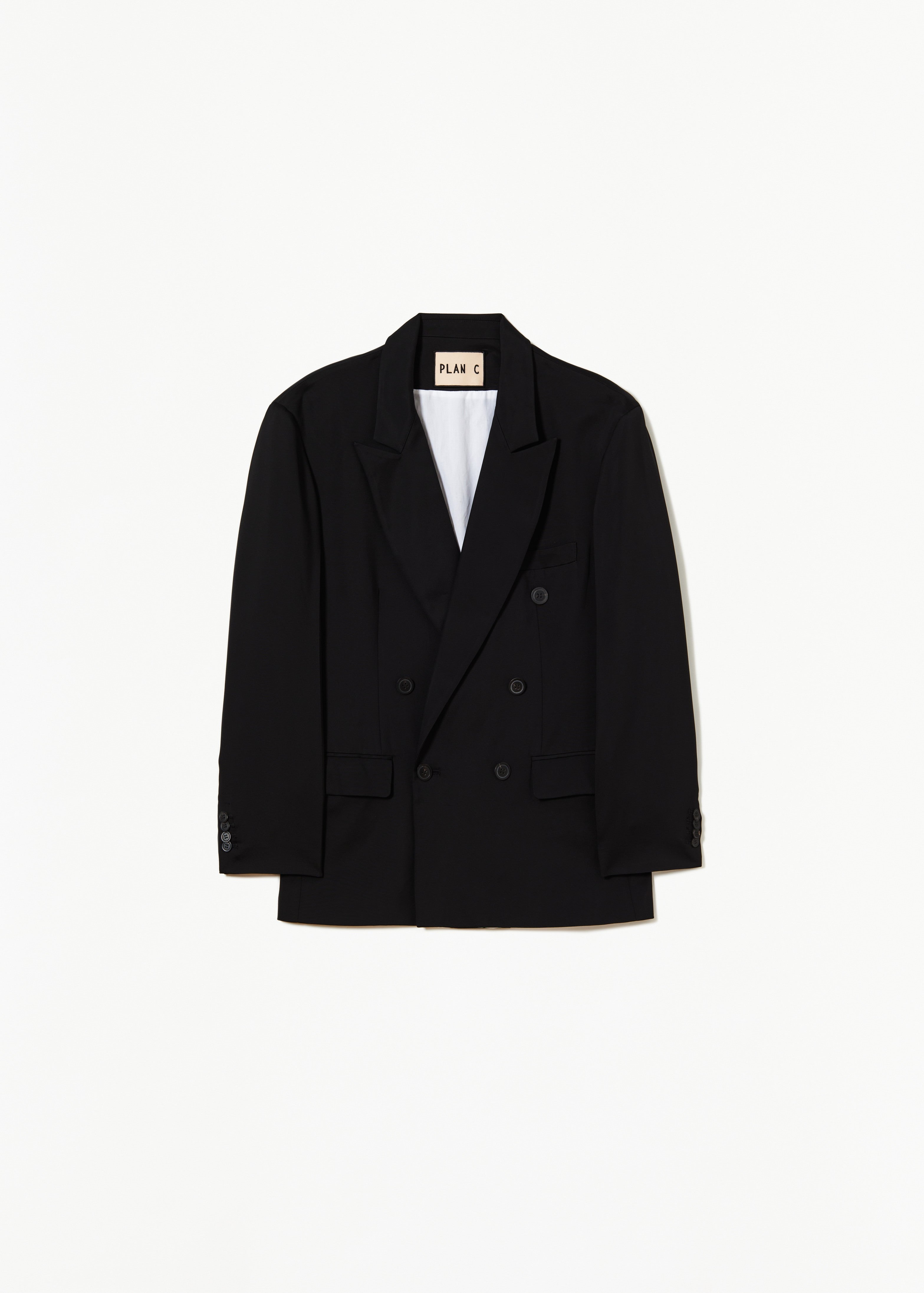 BLACK VISCOSE DOUBLE-BREASTED BLAZER