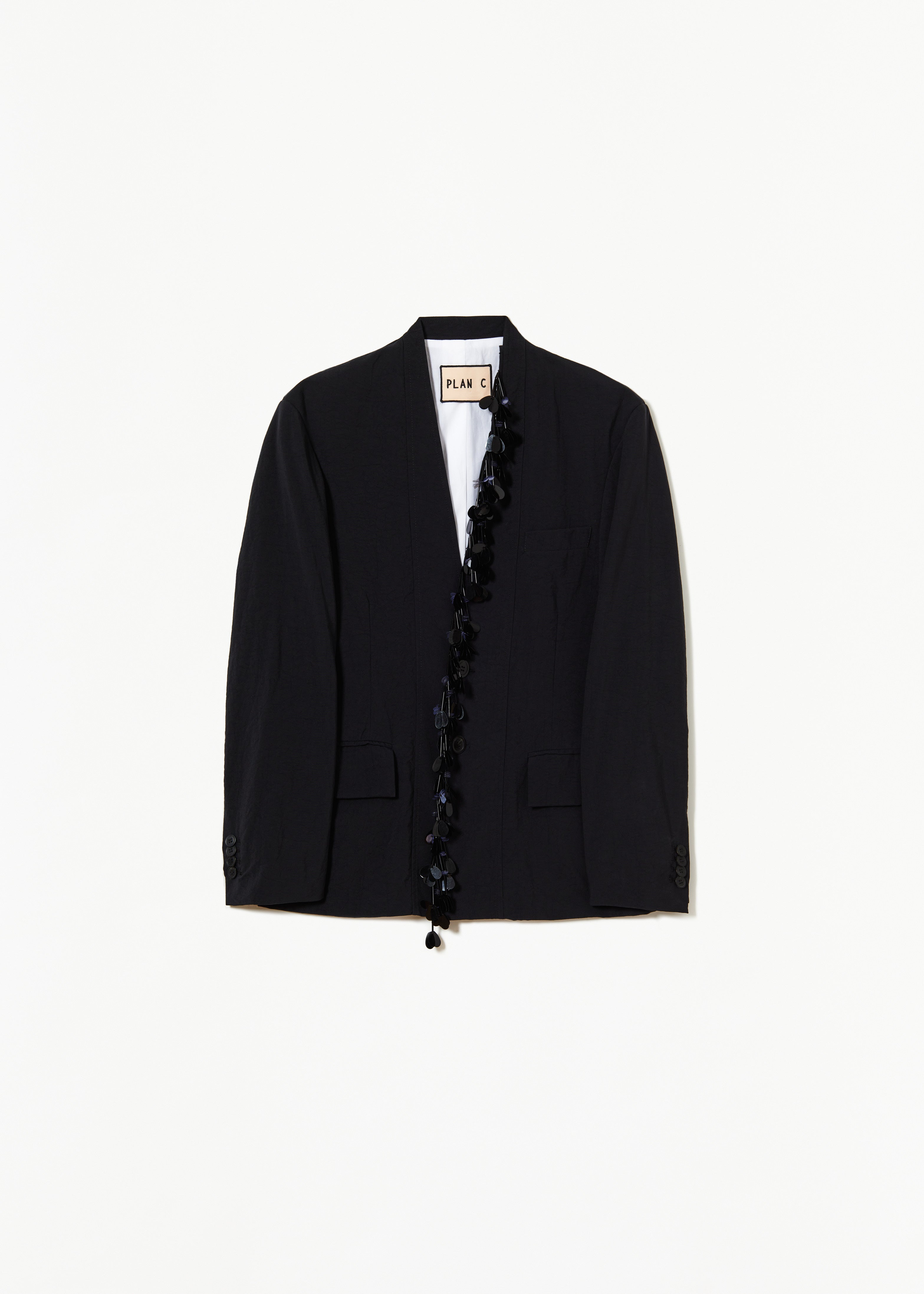 BLACK TECHNICAL PANAMA BLAZER WITH SEQUIN EMBROIDERY