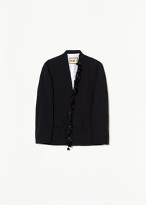 BLACK TECHNICAL PANAMA BLAZER WITH SEQUIN EMBROIDERY