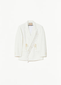 WHITE CHALK DOUBLE-BREASTED BLAZER WITH SEQUIN EMBROIDERY