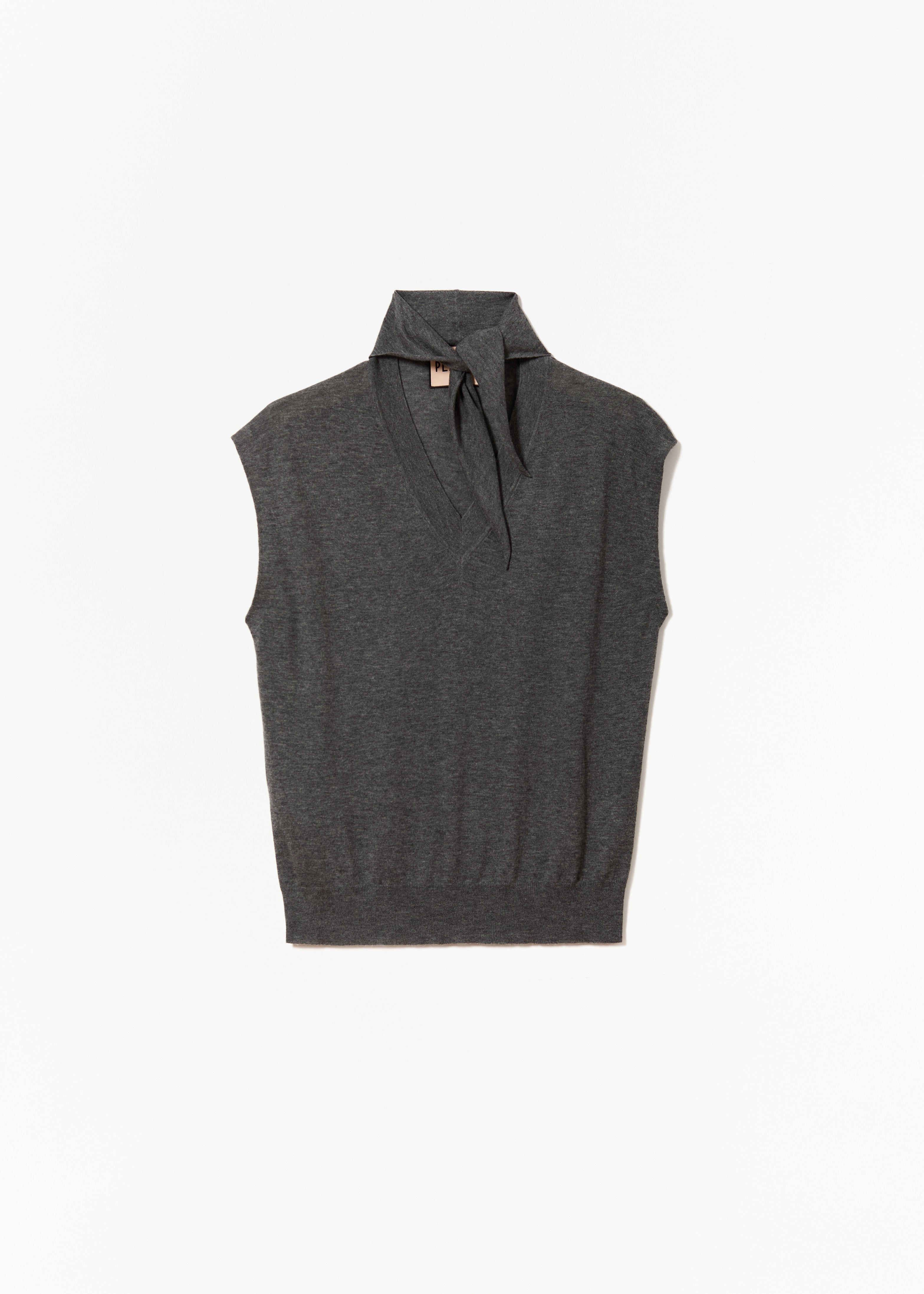 GREY KNIT VEST WITH SHAWL