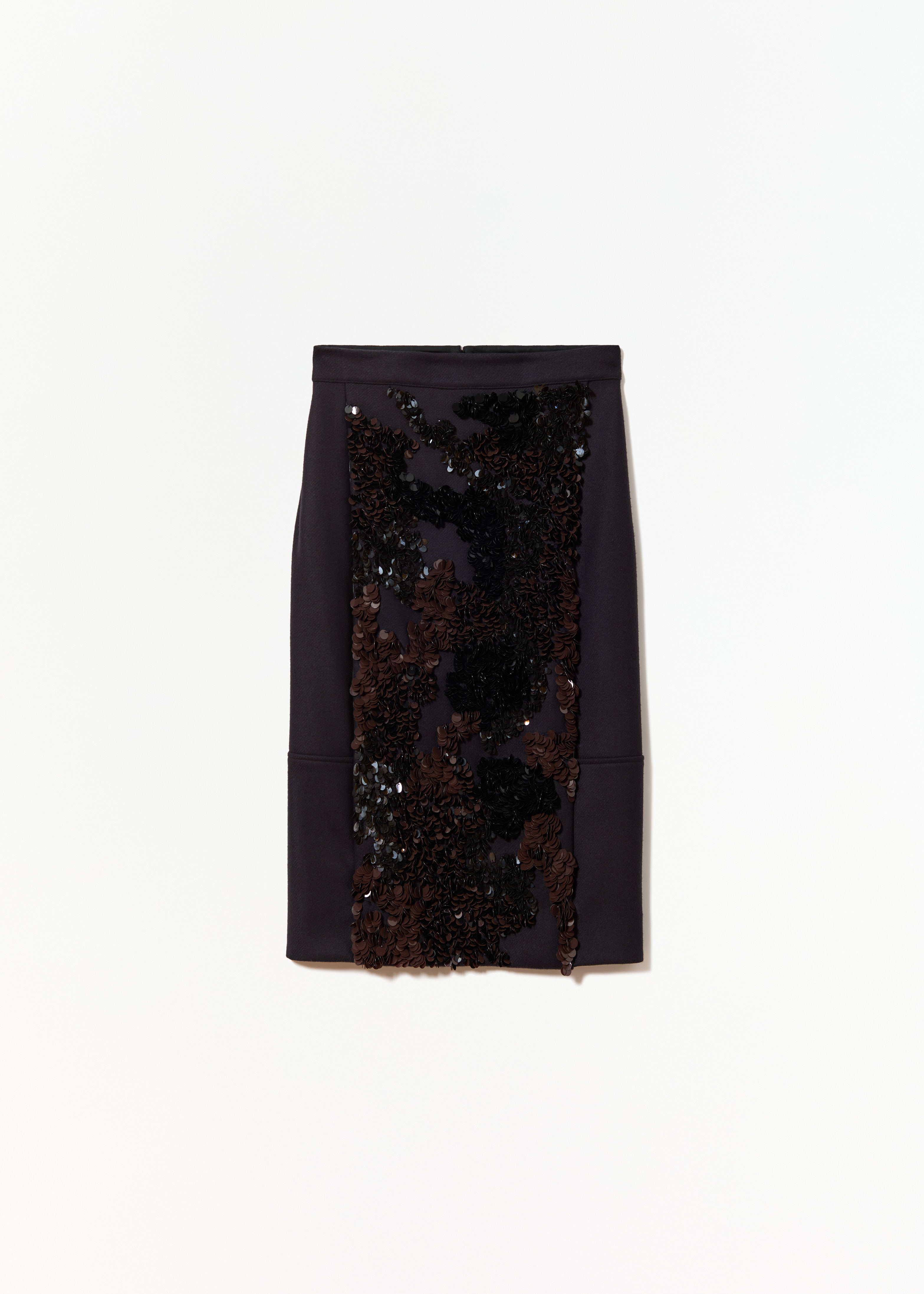 BLUE BLACK WOOL MIDI SKIRT WITH SEQUINS