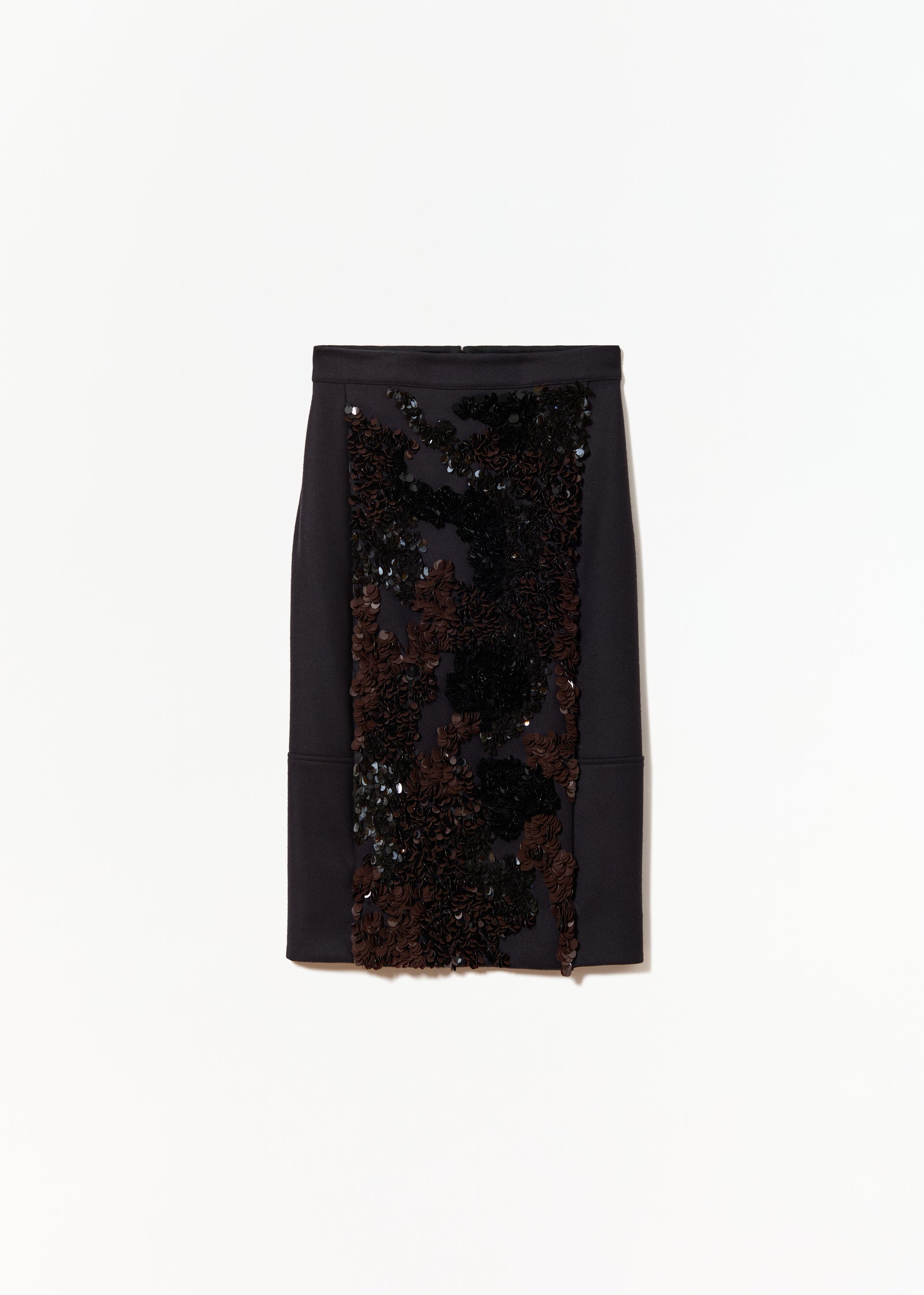 BLUE BLACK WOOL MIDI SKIRT WITH SEQUINS