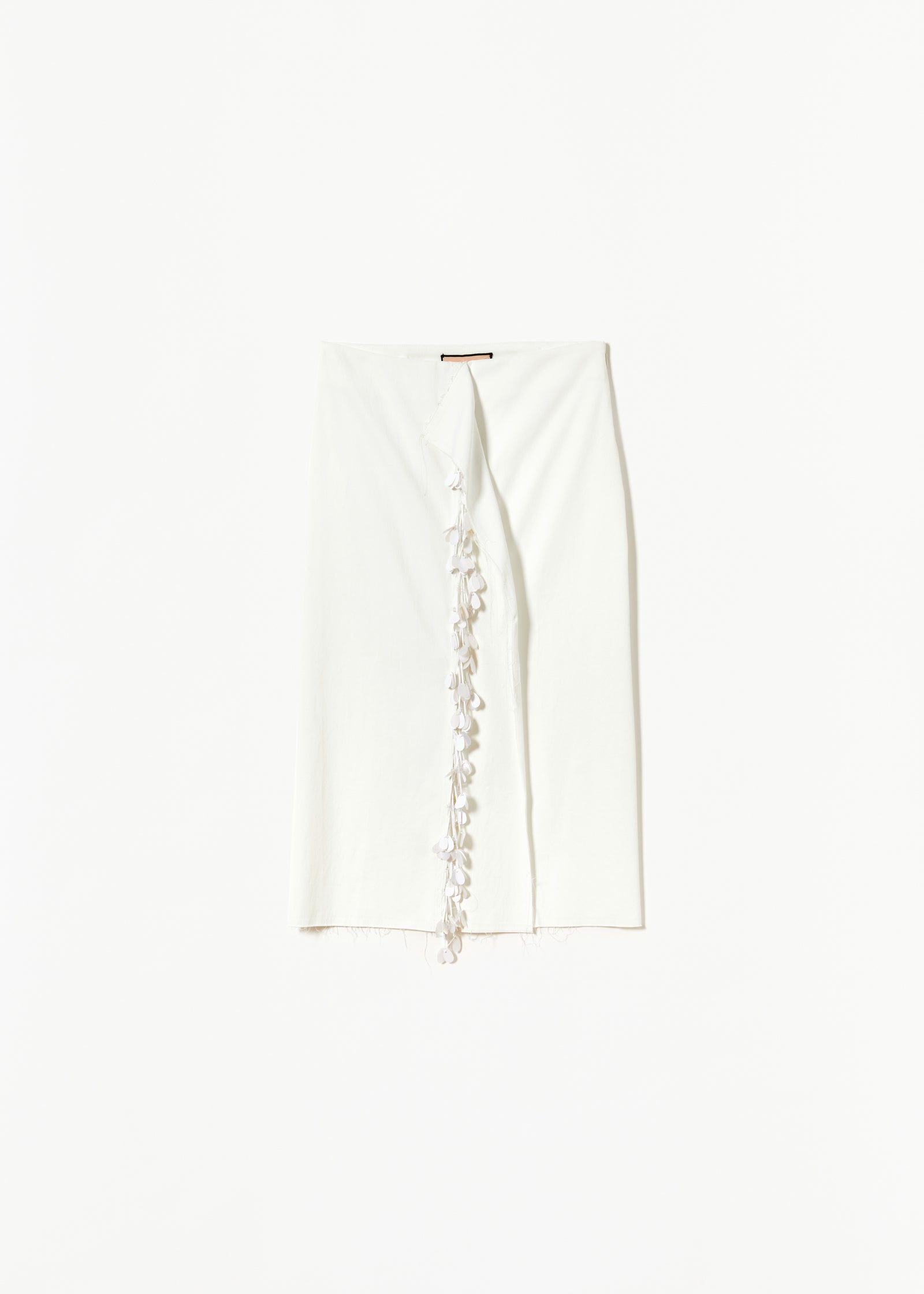 WHITE CHALK MIDI SKIRT WITH SEQUIN EMRBOIDERY