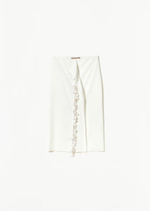 WHITE CHALK MIDI SKIRT WITH SEQUIN EMRBOIDERY