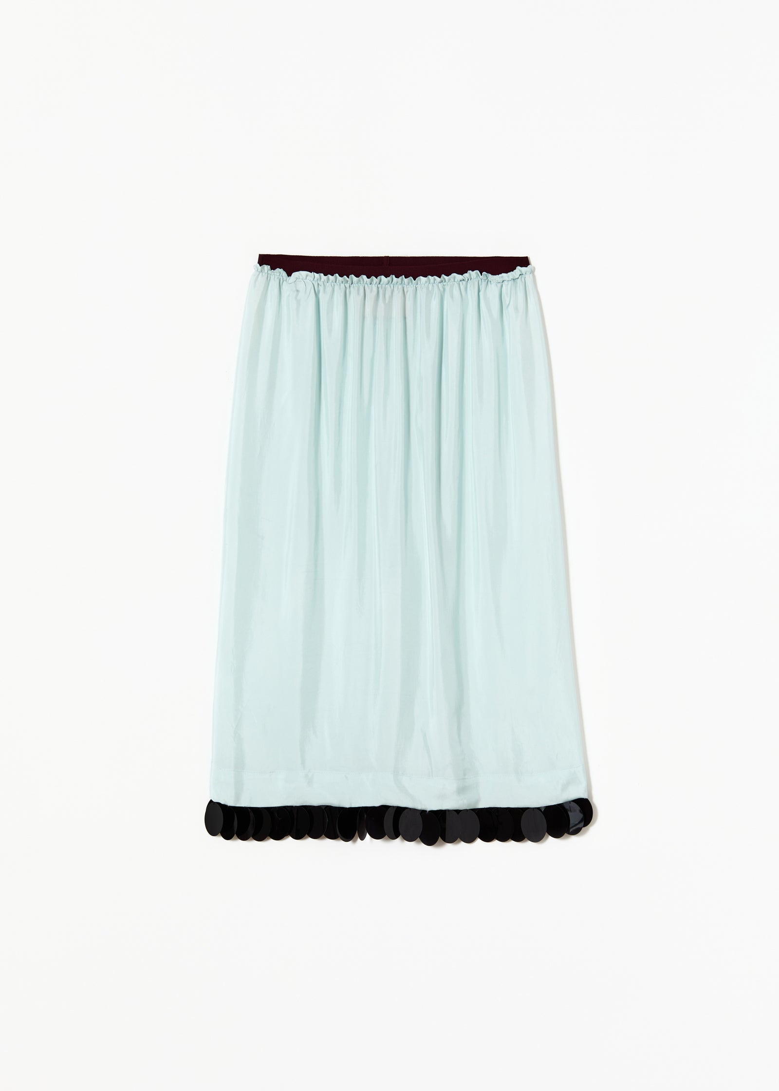 LIGHT BLUE MIDI SKIRT WITH SEQUIN HEM
