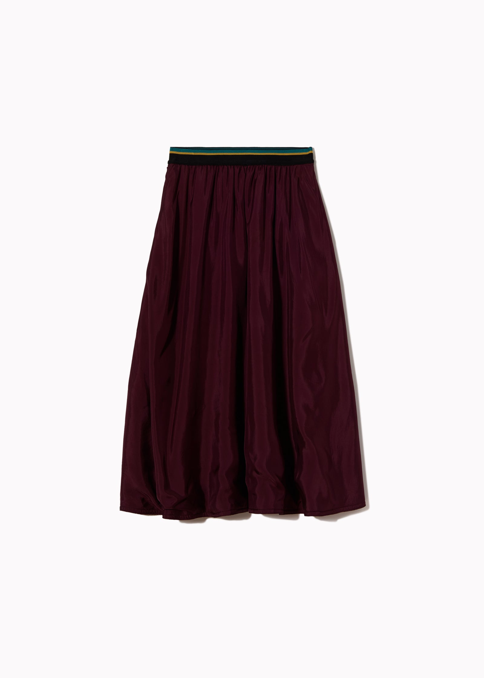 BURGUNDY PADDED TWILL MIDI SKIRT WITH ELASTICATED WAISTBAND